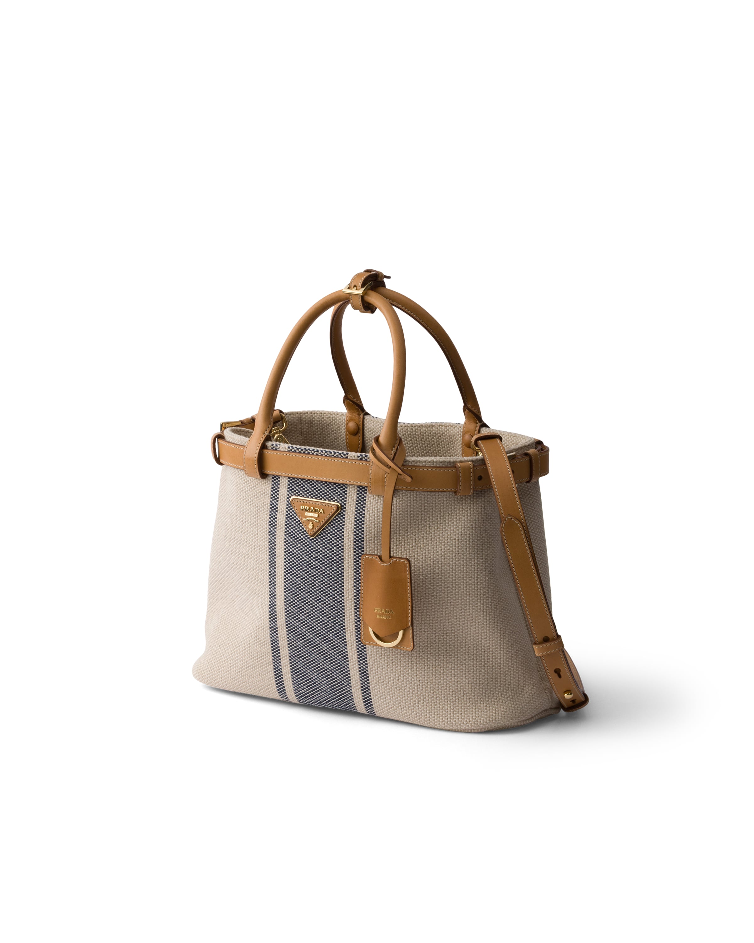 Prada Buckle Medium Canvas And Leather Handbag In Brown