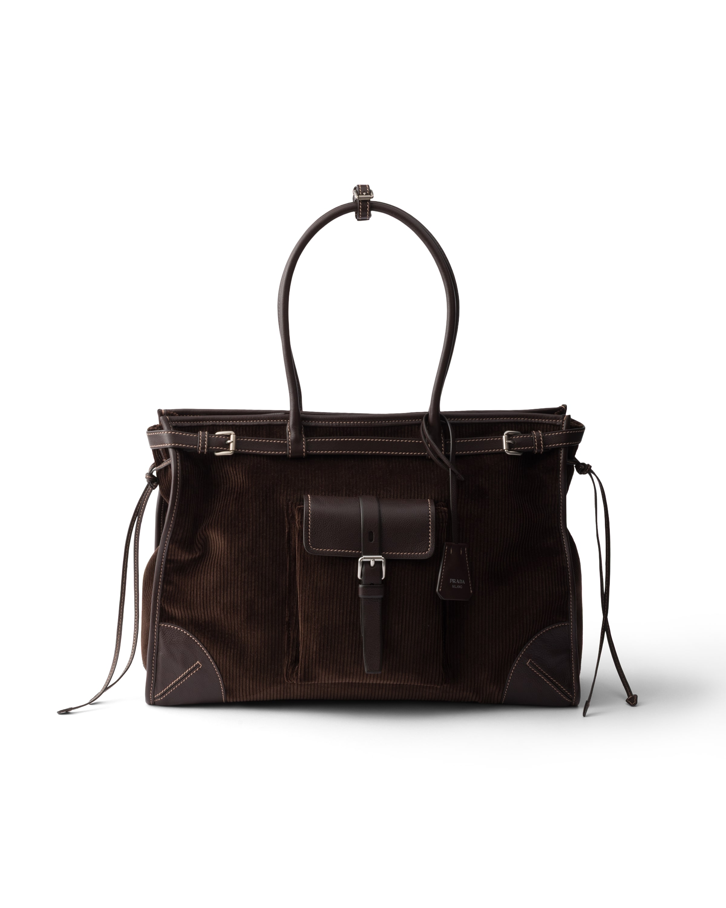 Prada Bonnie Extra Grosse Handtasche Aus Cord Und Leder In Ebenholz