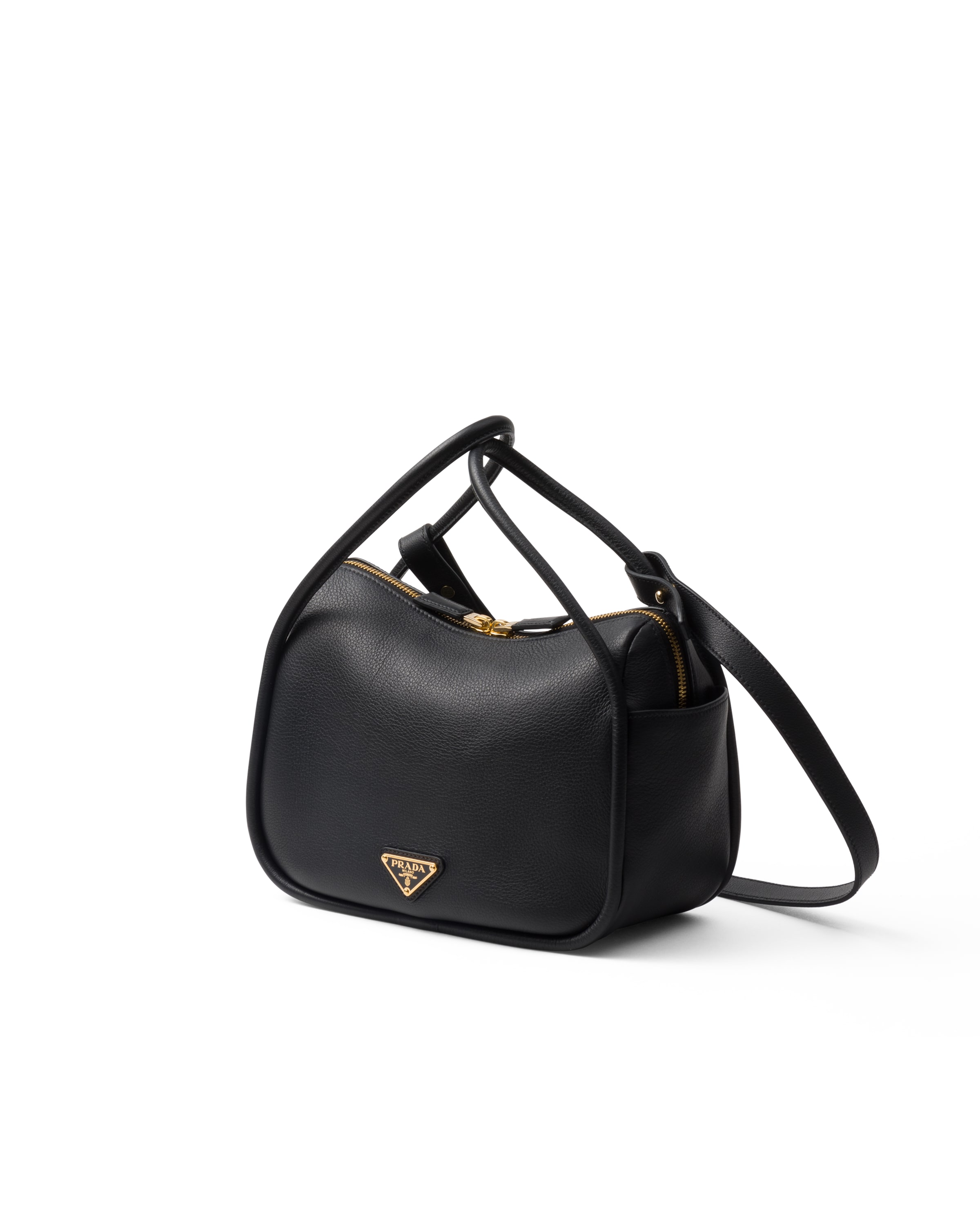 Prada Vitello Mini Leather Handbag With Handle In Black