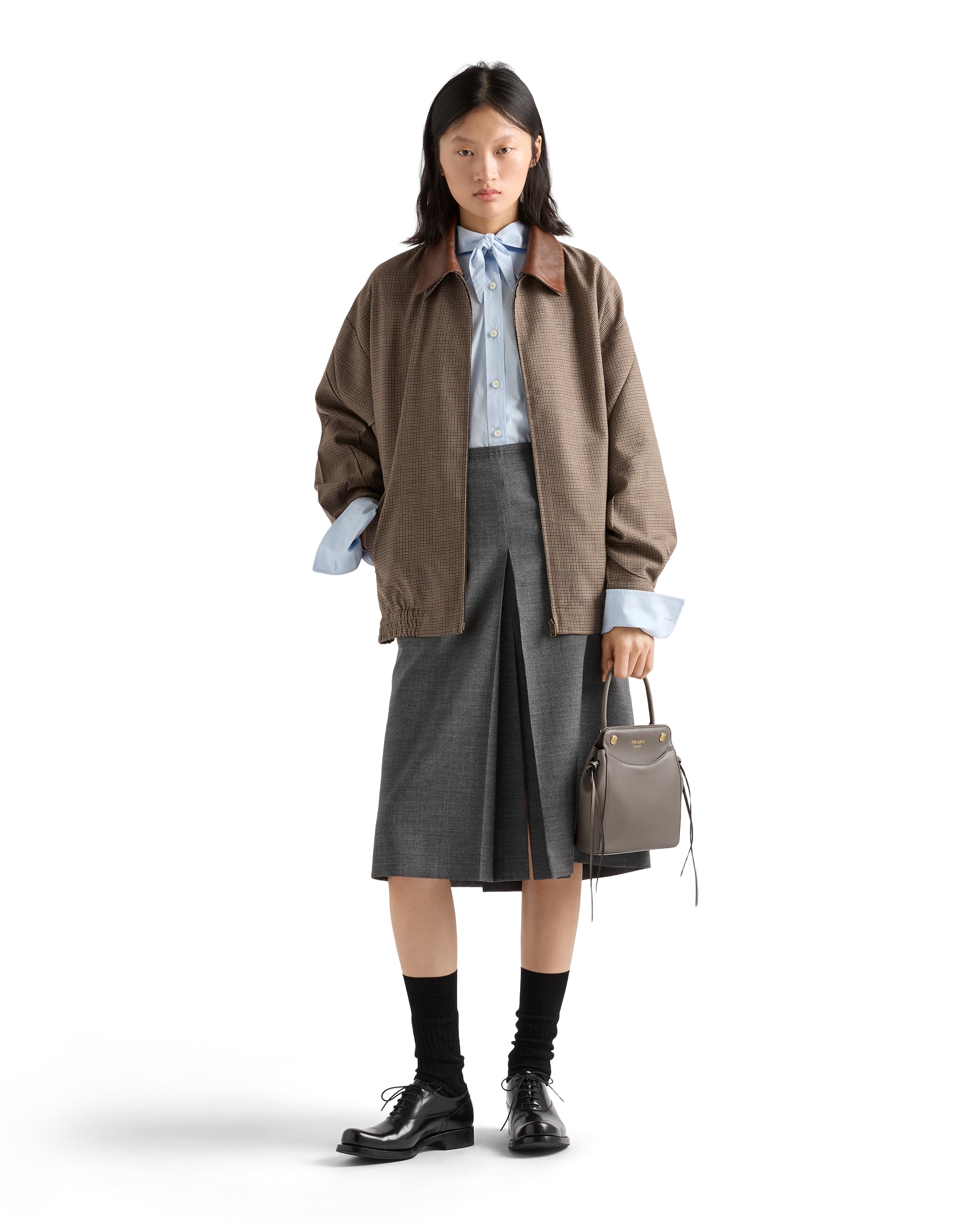 Prada Carry Leather Mini Handbag In Grey