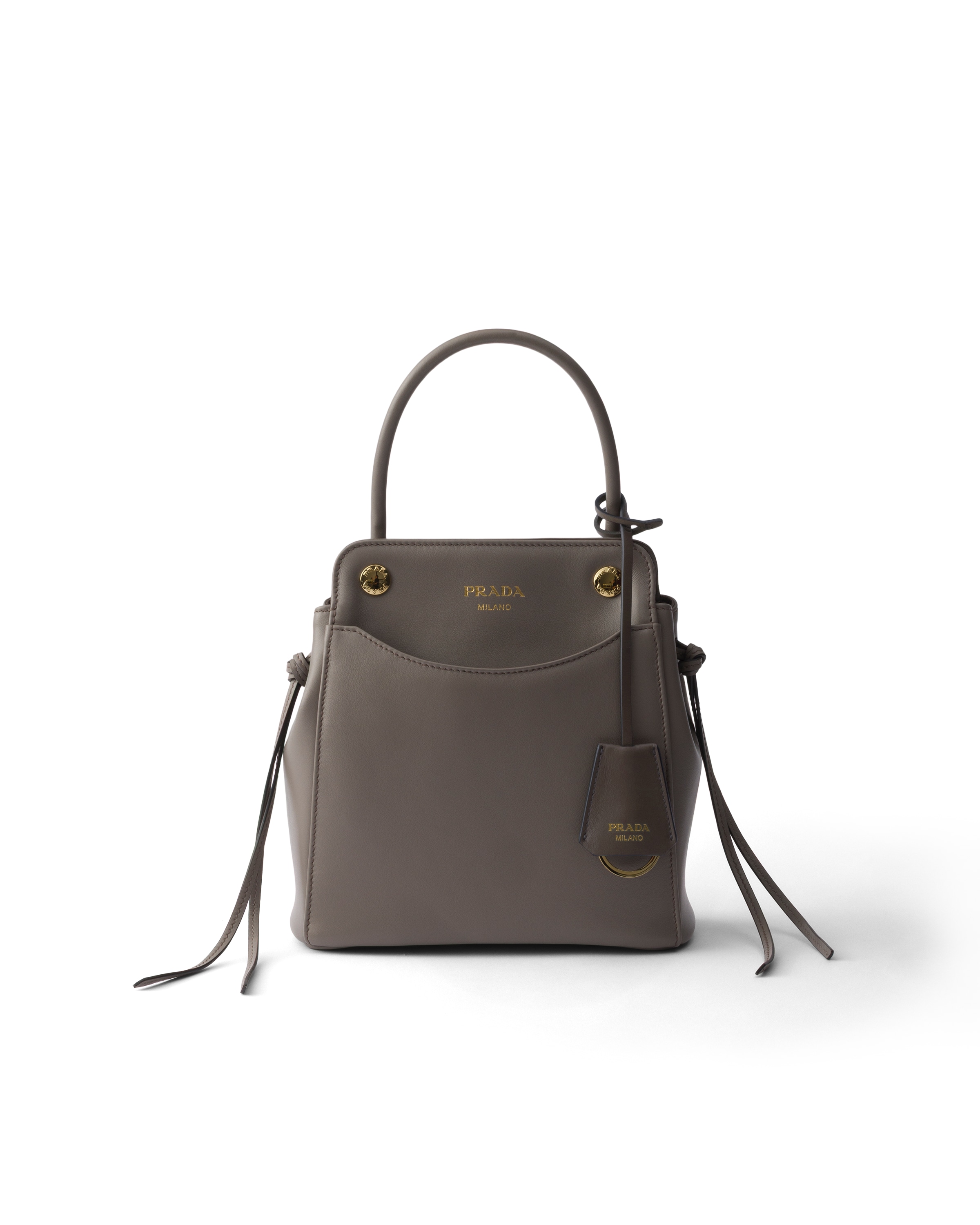 Prada Carry Leather Mini Handbag In Grey