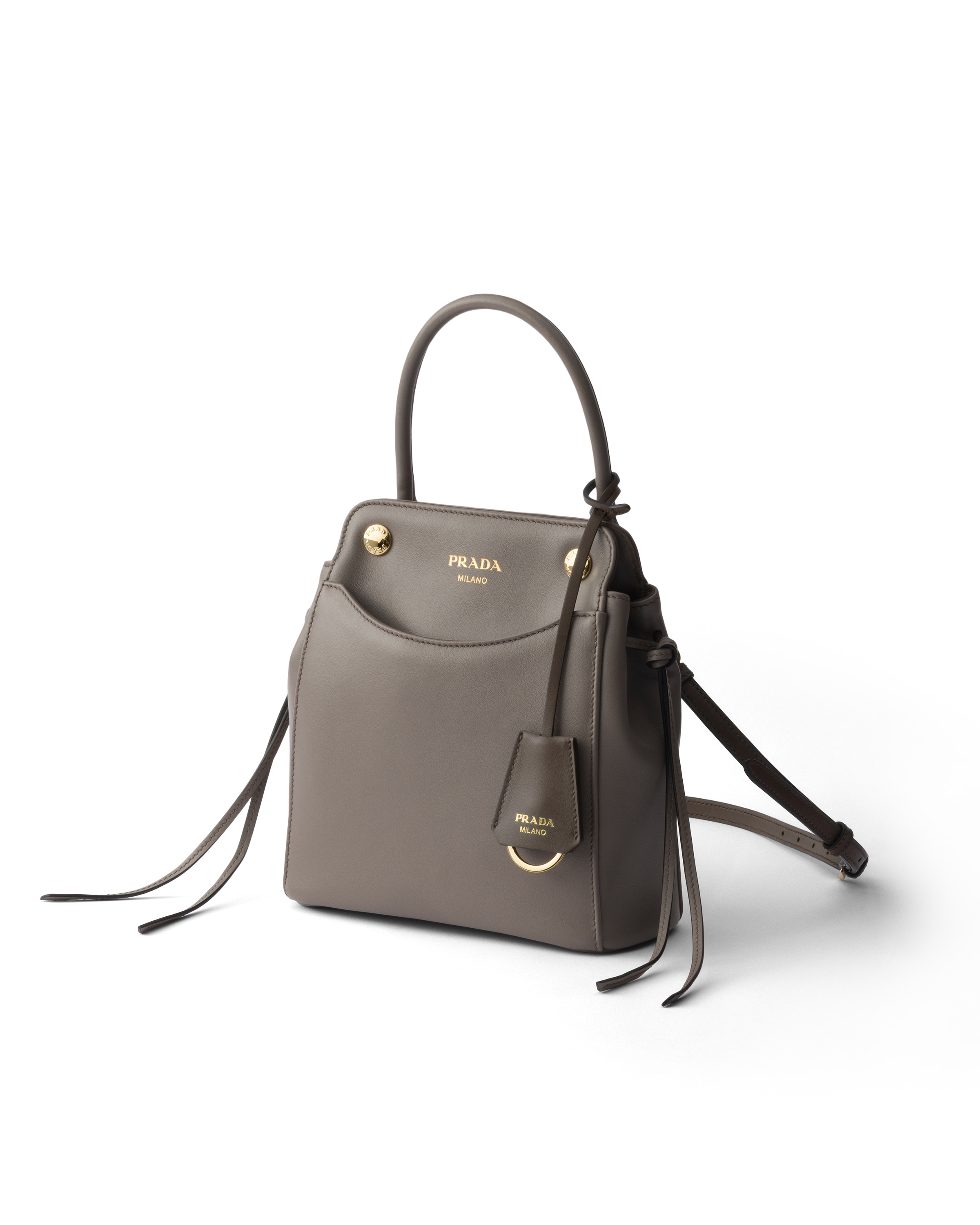 Prada Carry Leather Mini Handbag In Grey
