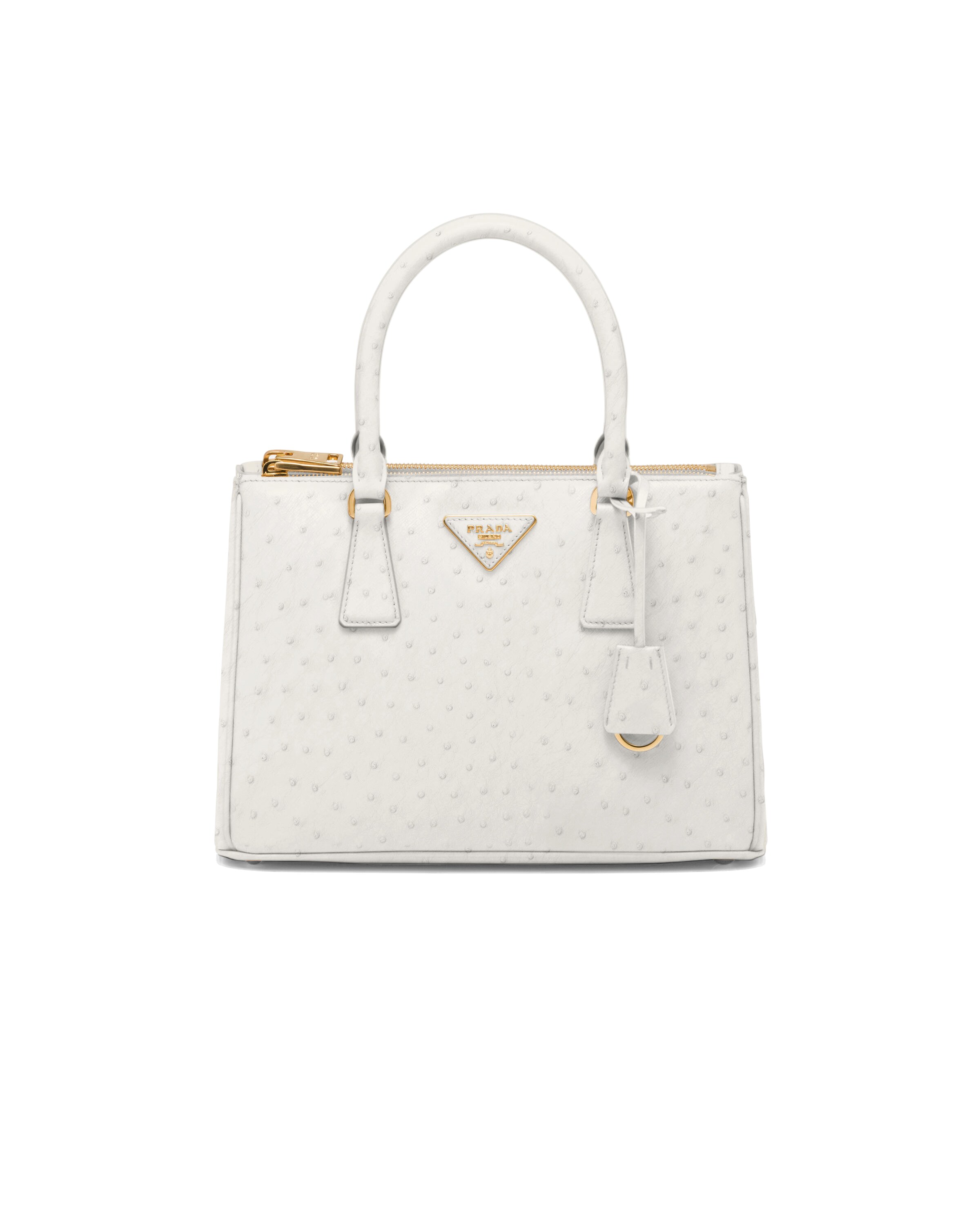 Medium Prada Galleria Ostrich Leather Bag, Women, White