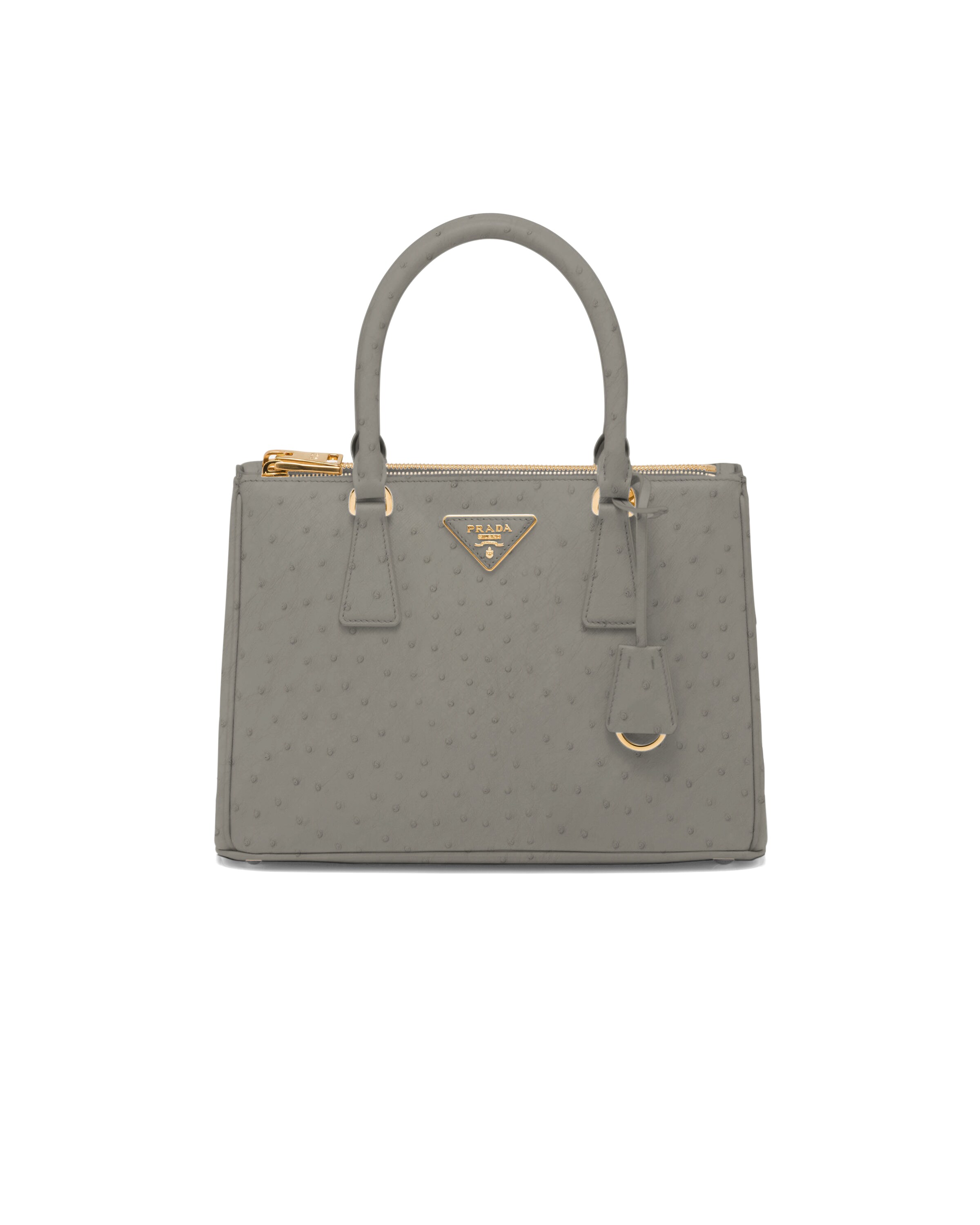 Medium Prada Galleria Ostrich Leather Bag, Women, Cloudy Gray