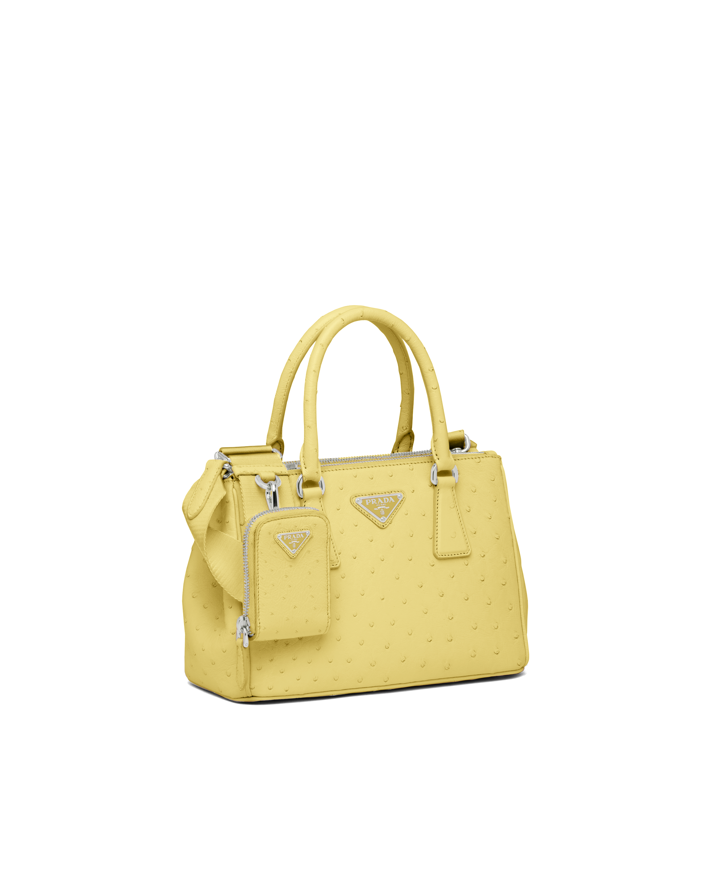 Bolso Prada Galleria pequeño en piel de avestruz Amarillo Piña | Prada