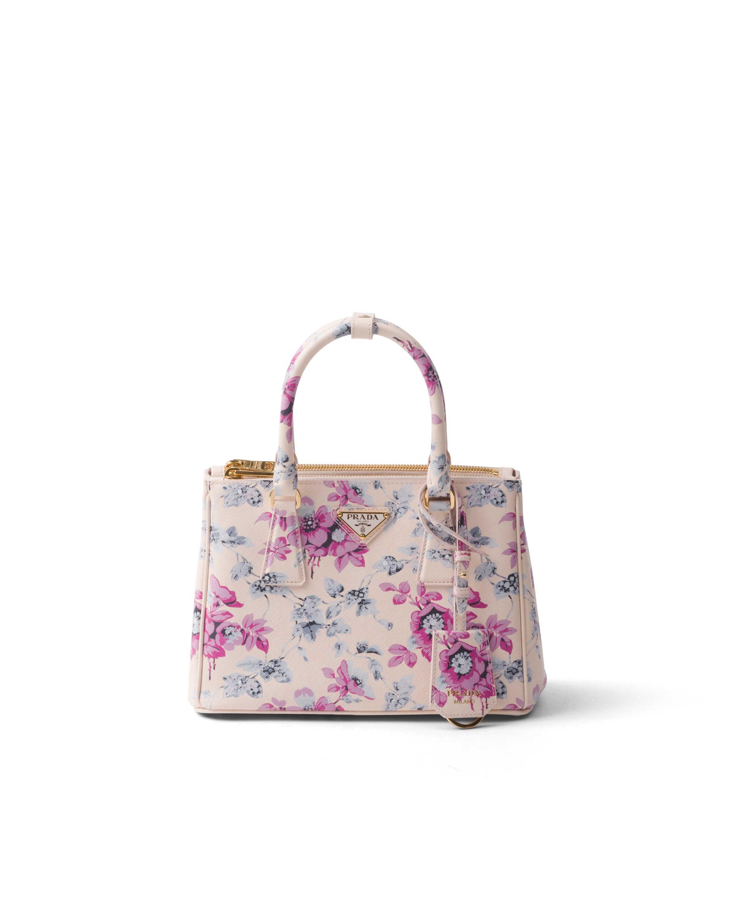 Prada Galleria Tasche Aus Bedrucktem Saffiano-leder, Damen, Begonienrosa