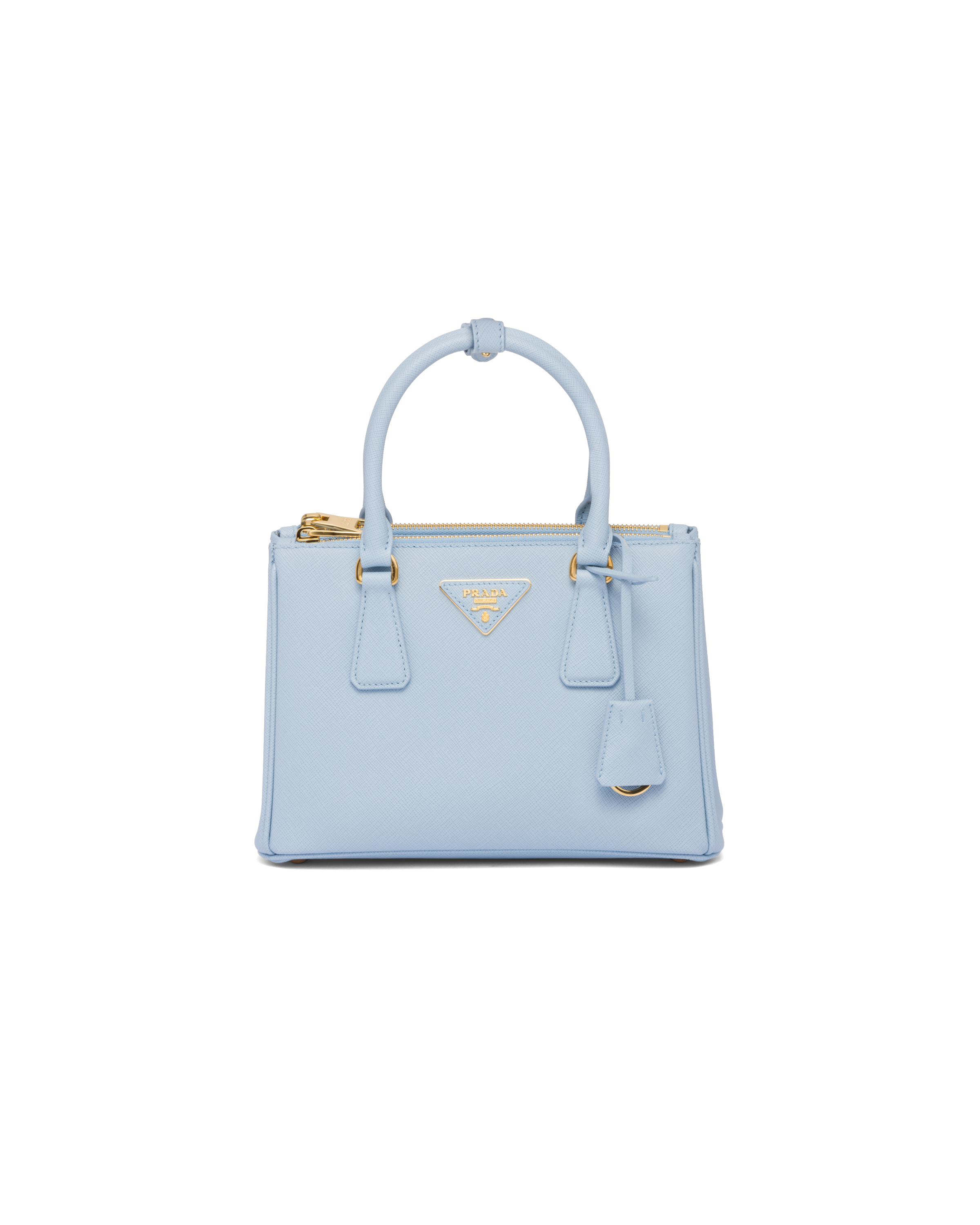 Prada Versatile Leather Handbag With Detachable Strap And Stylish Accessories In Light Blue