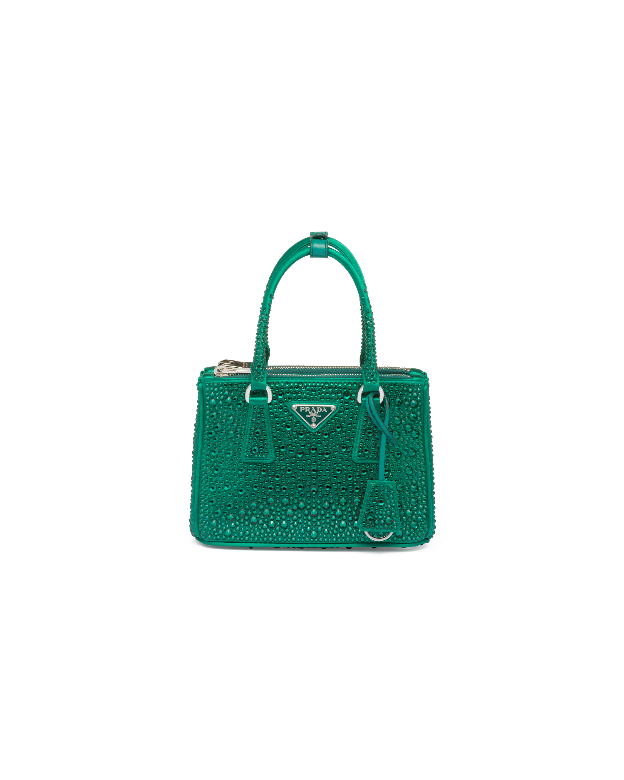 Prada Galleria Satin Mini-bag With Crystals In Mango