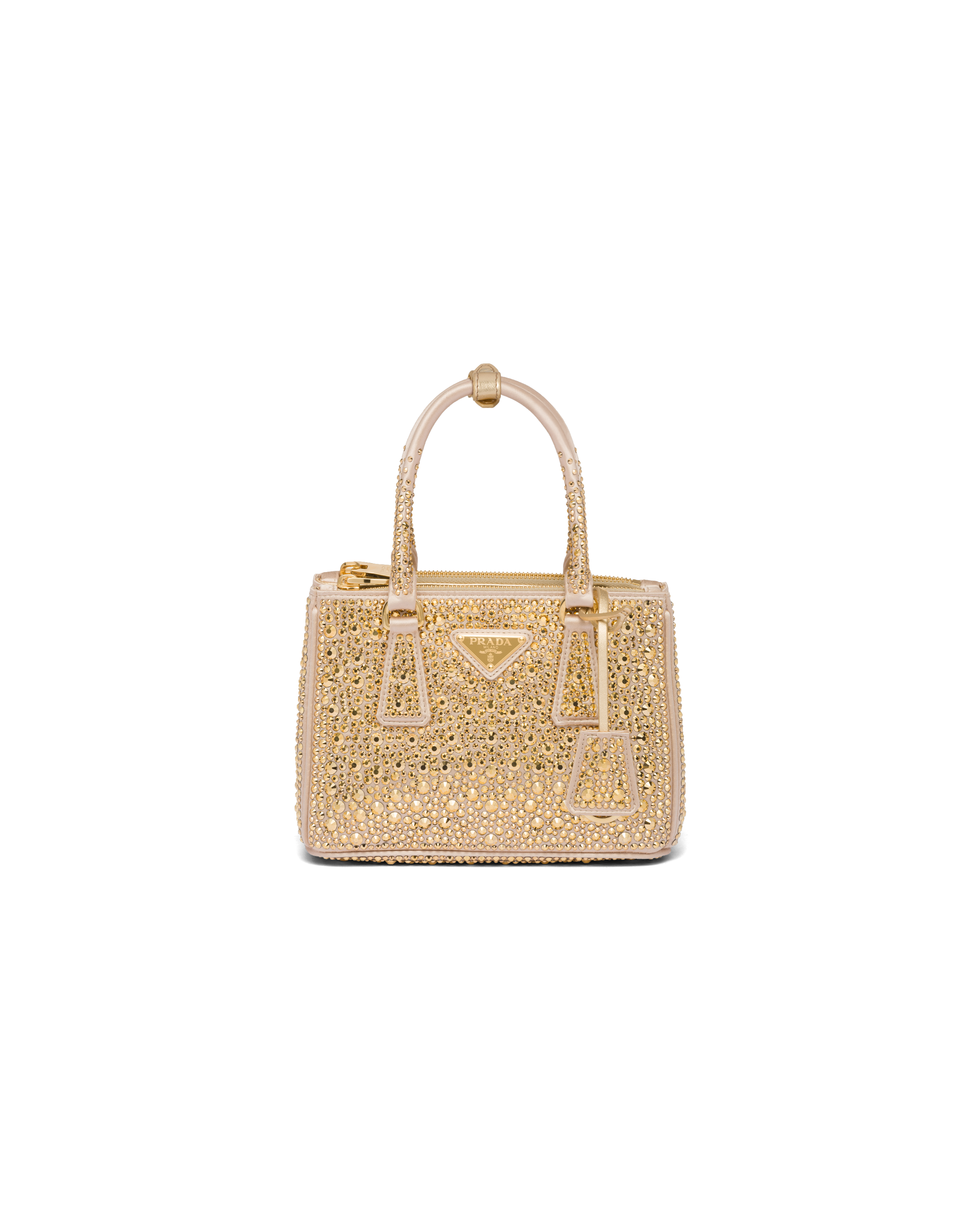 Prada Galleria Satin Mini-bag With Crystals In Platinum