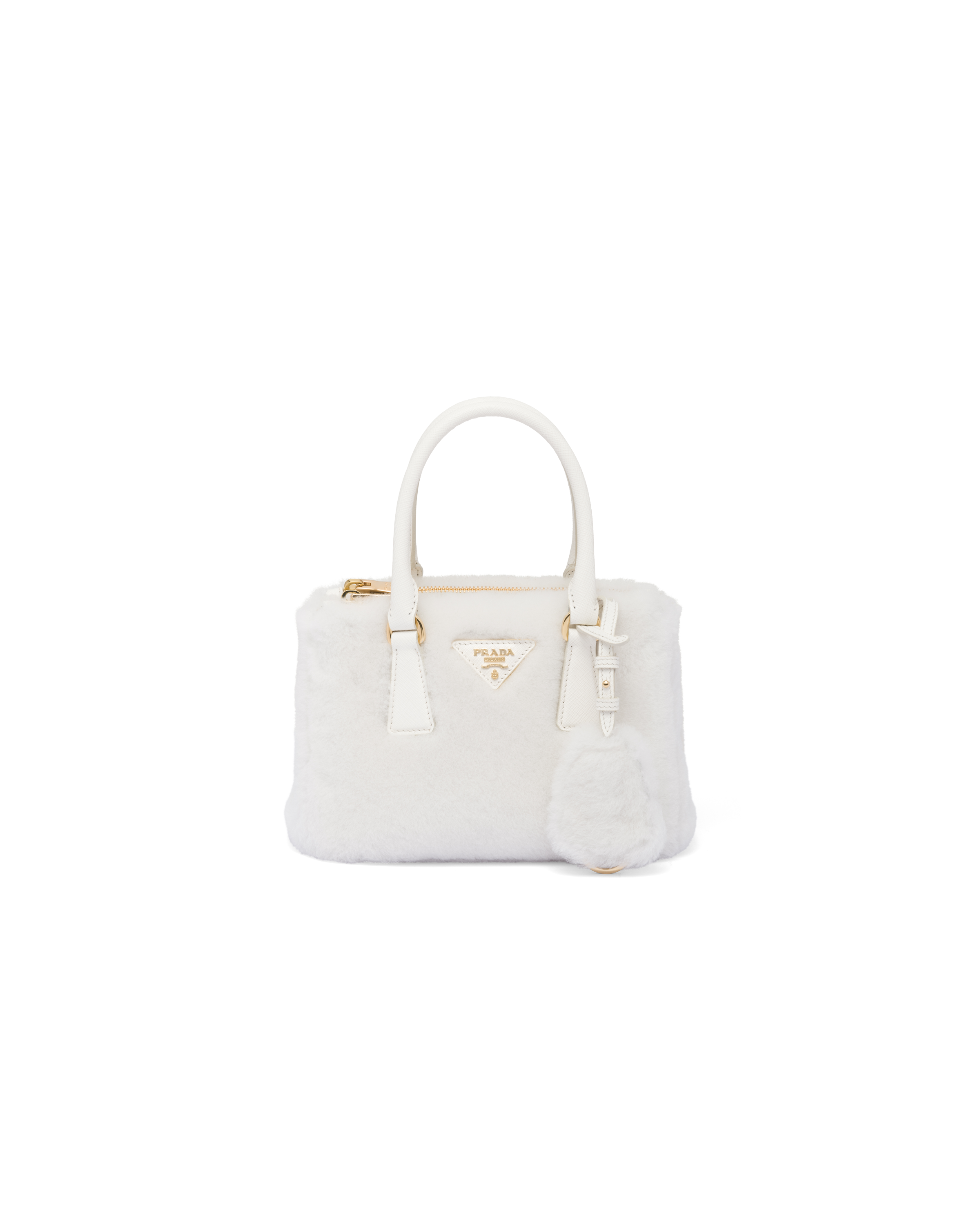 Shop Prada Galleria Shearling Mini-bag In White