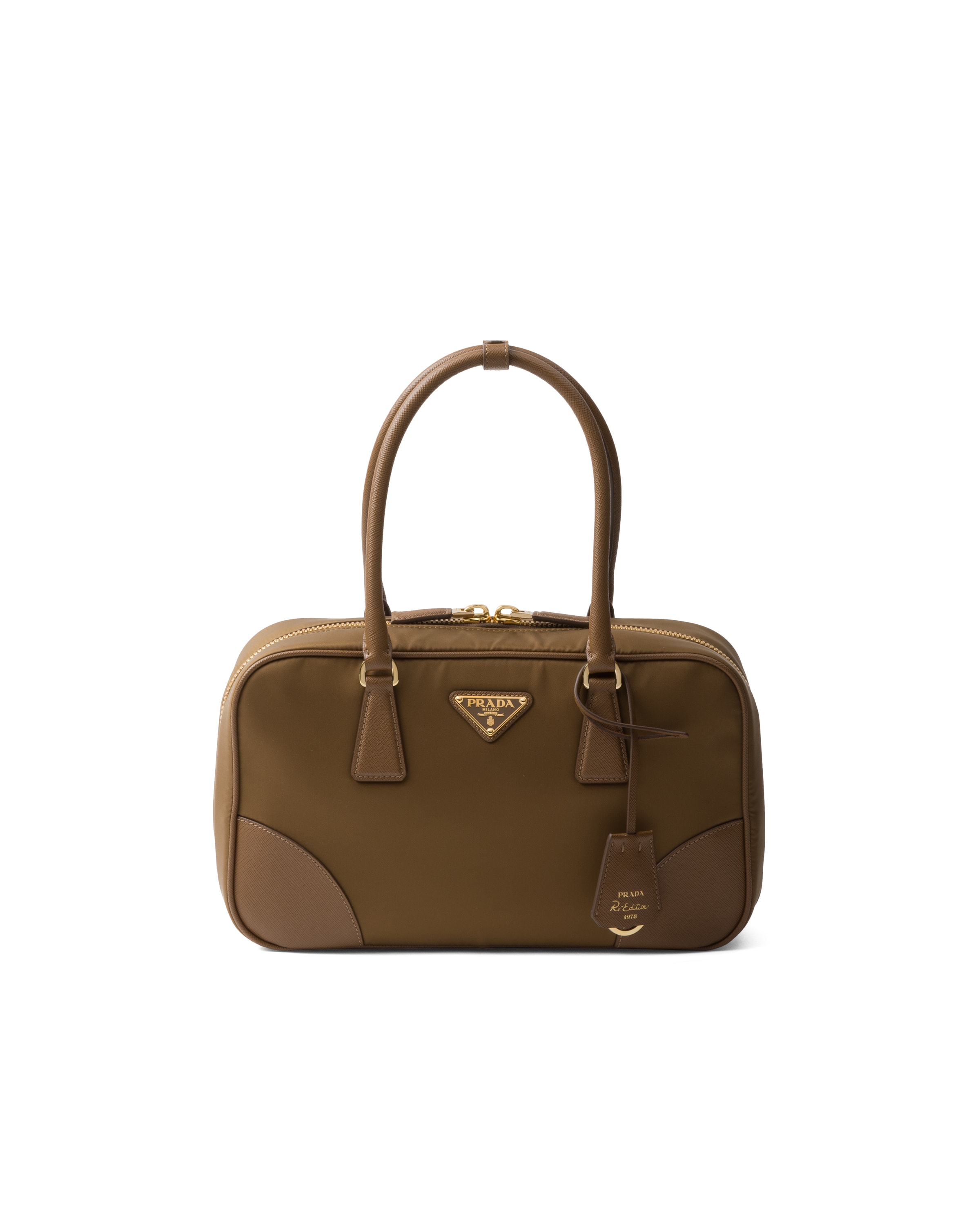 Prada Re-edition 1978 Medium Tasche Mit Zwei Griffen Aus Re-nylon Und Saffiano-leder, Damen, Korkbeige