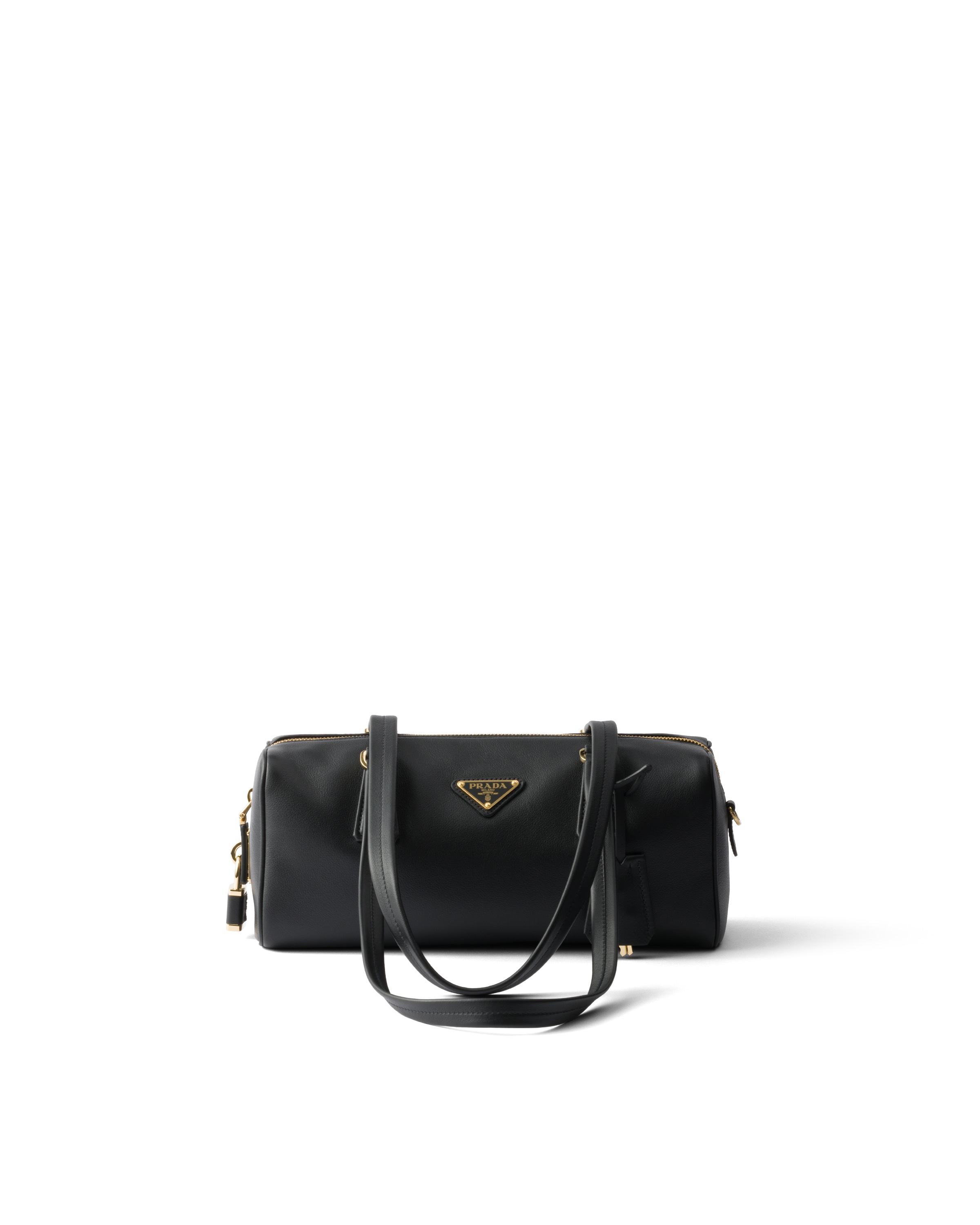 Prada Medium Leather Top-handle Bag With Padlock, Women, Black