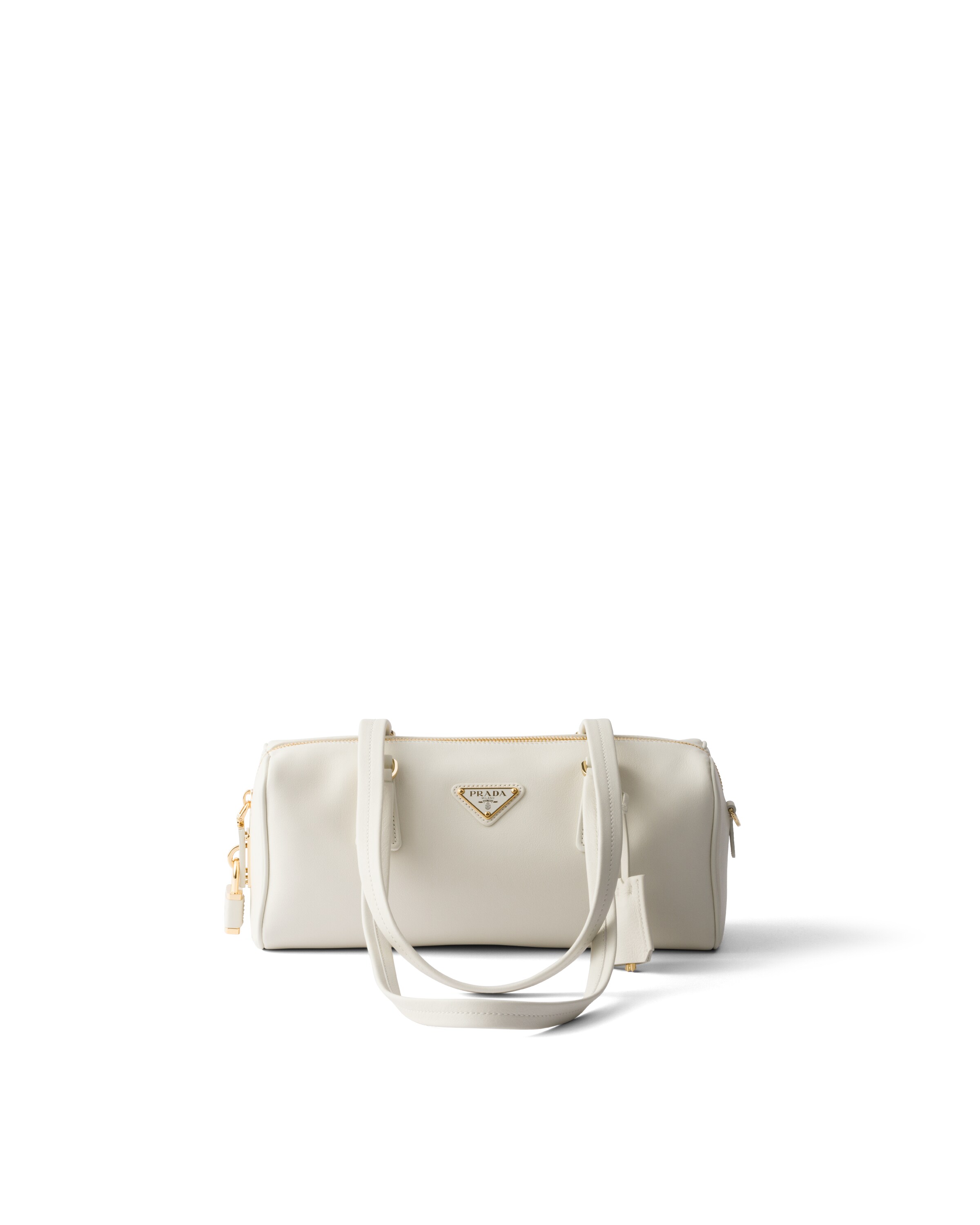 Prada Medium Leather Top-handle Bag With Padlock, Women, White