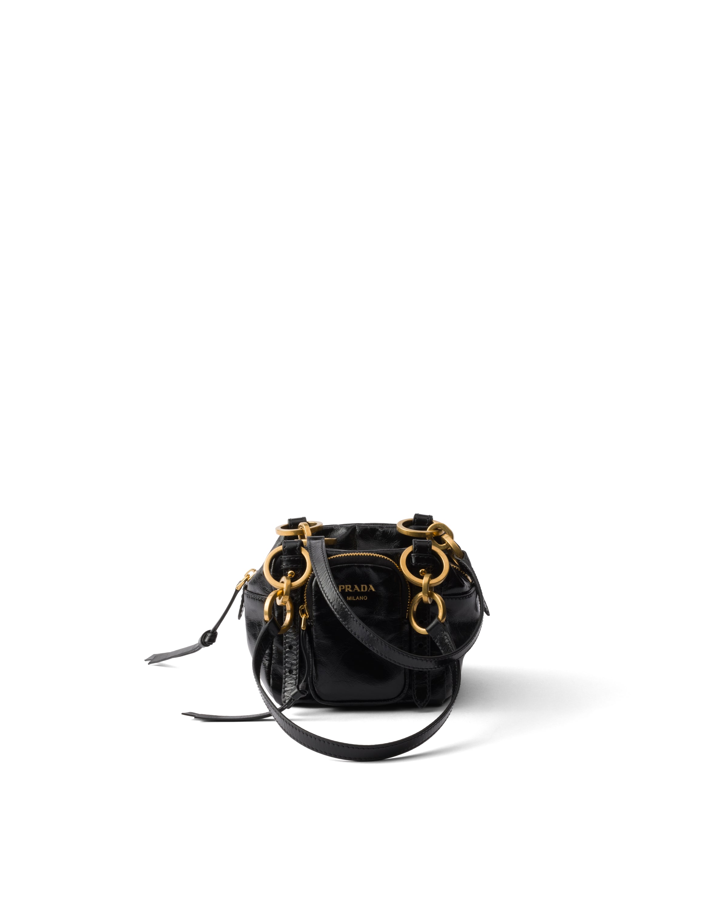 Mini Sac À Main Prada Dangle En Cuir, Femme, Noir