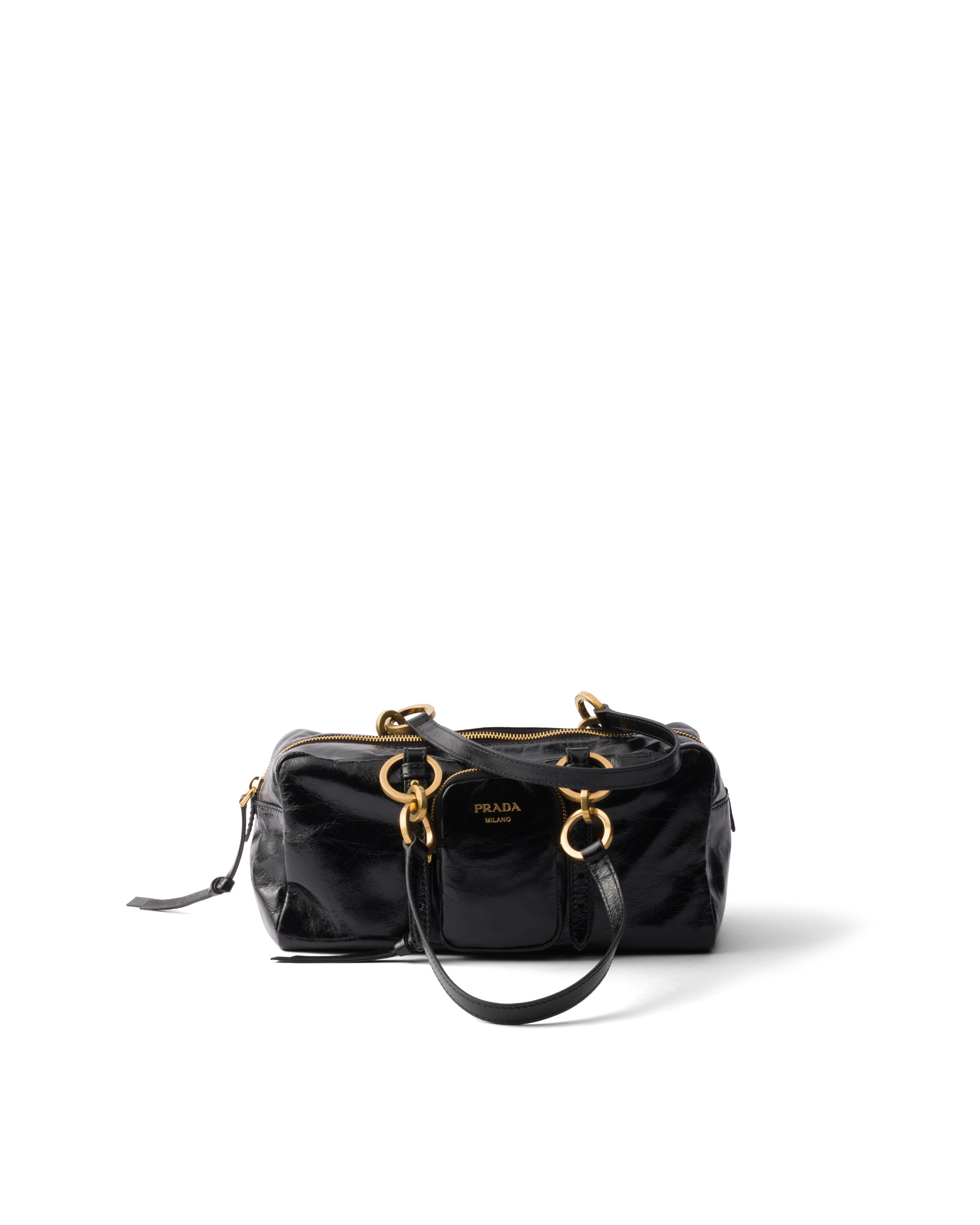 Prada Dangle Medium Leather Top-handle Bag, Women, Black