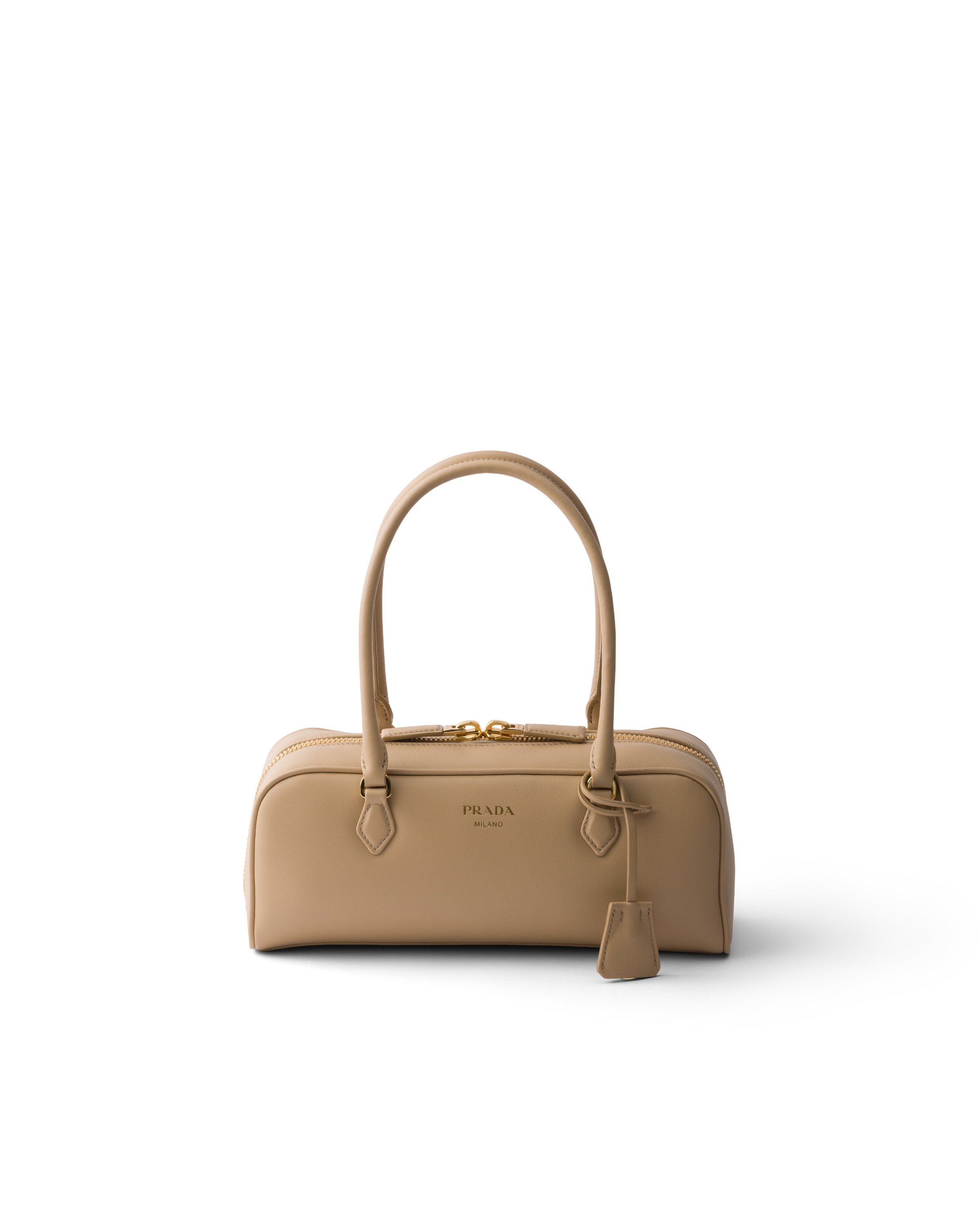 Medium Leather Top-handle Bag, Woman, Sand Beige