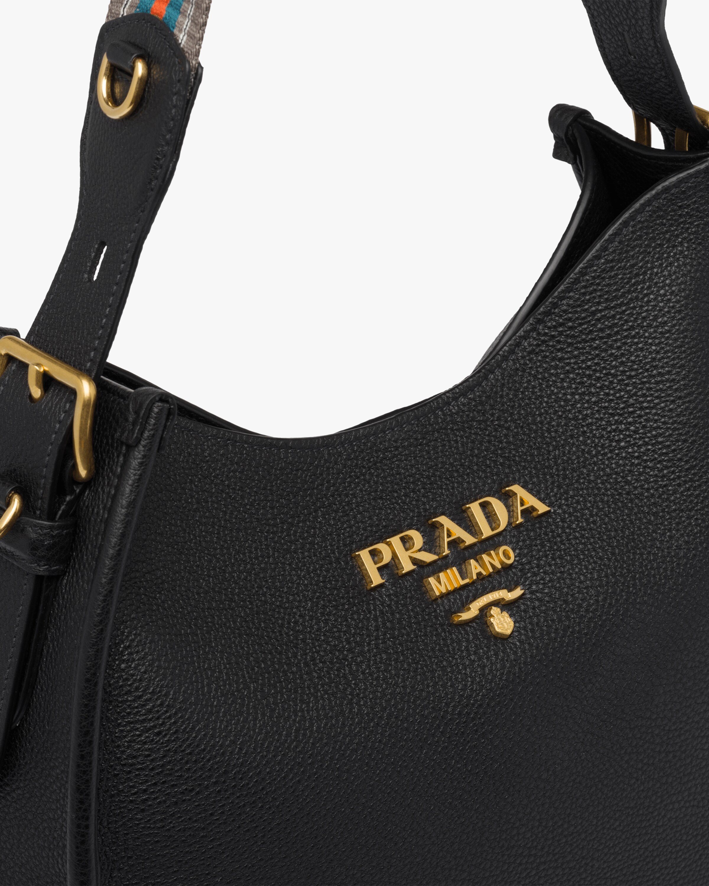 Black Medium leather hobo shoulder bag Prada