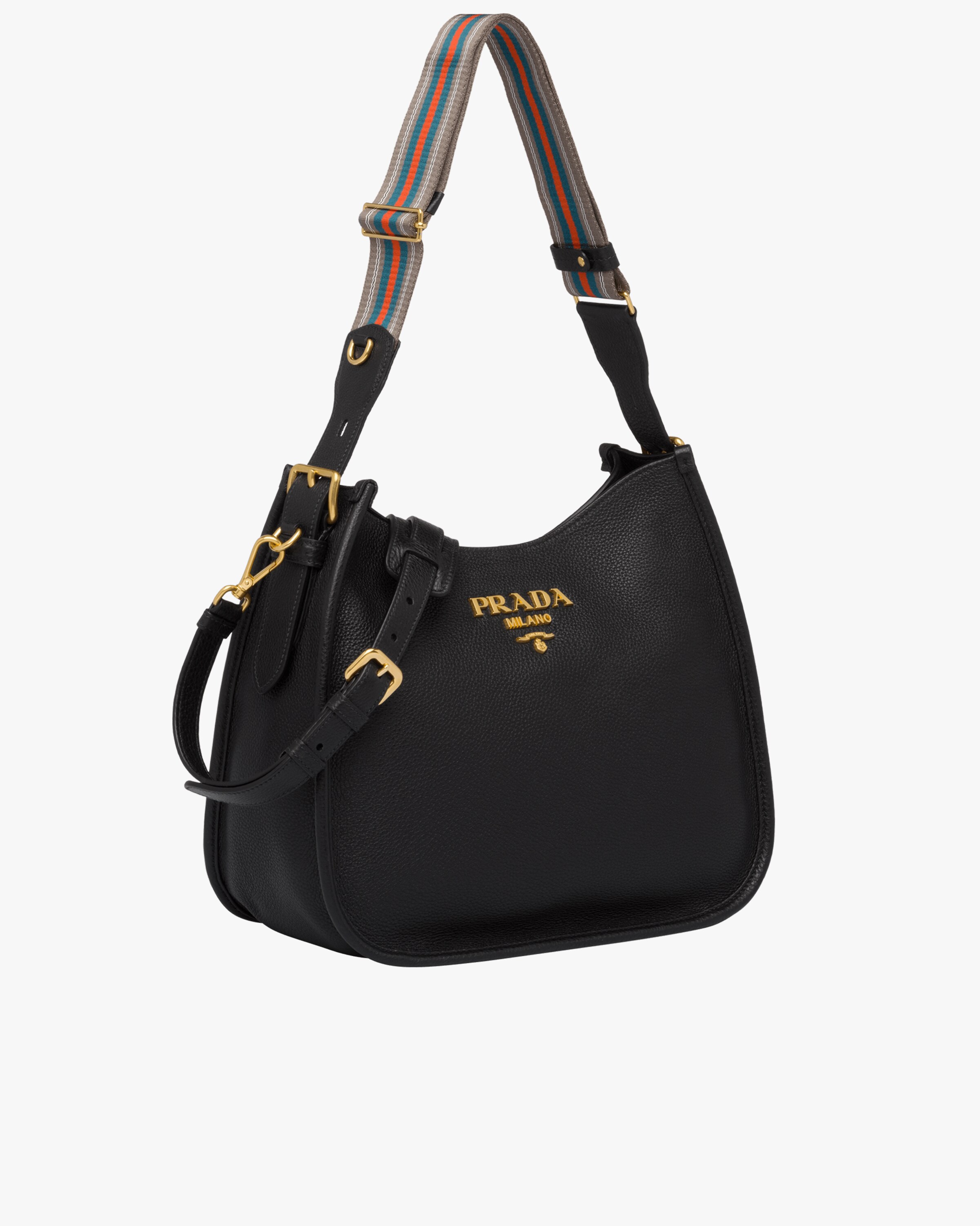 Black Medium leather hobo shoulder bag Prada
