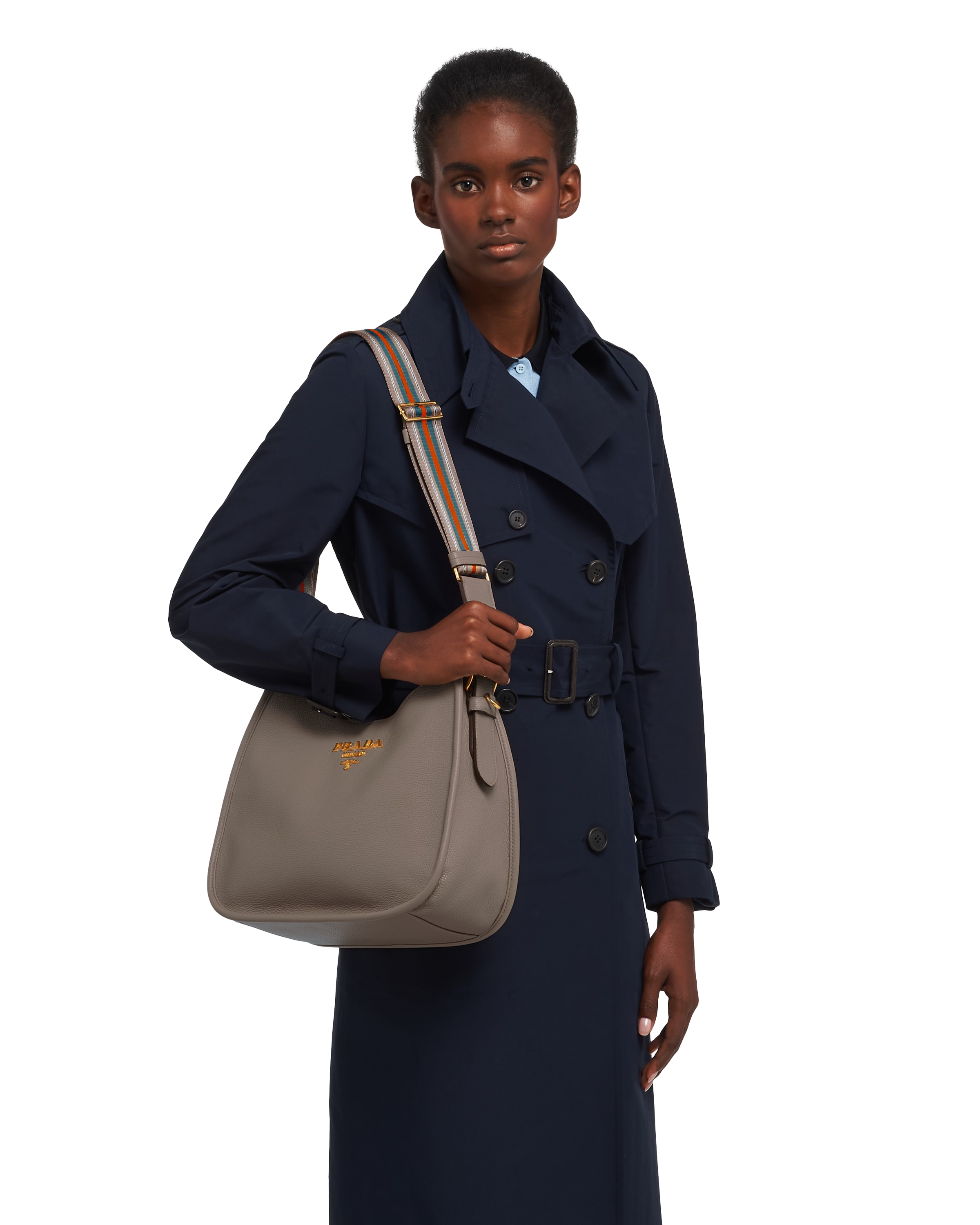 Clay Gray Medium leather hobo shoulder bag Prada