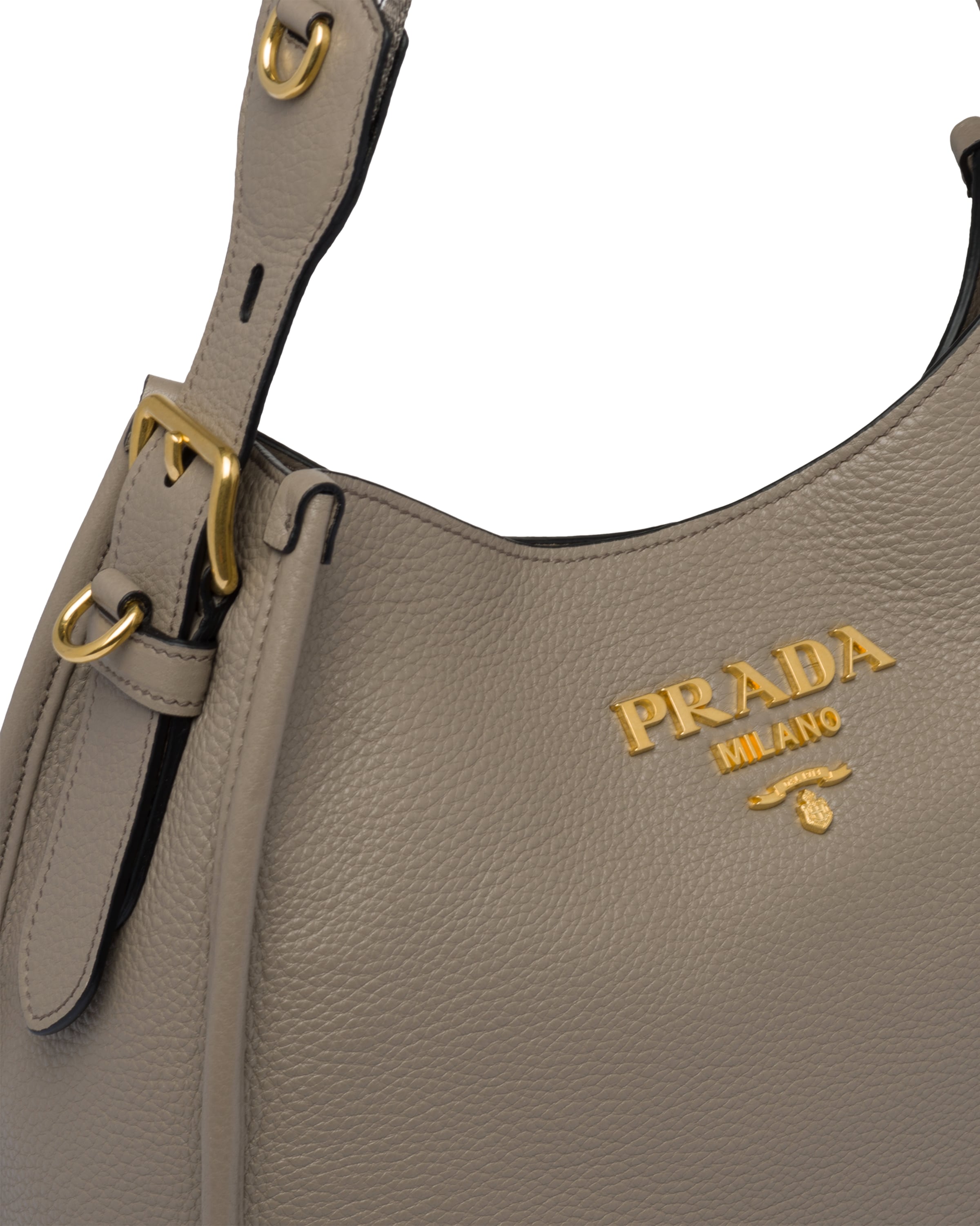 Clay Gray Medium leather hobo shoulder bag Prada