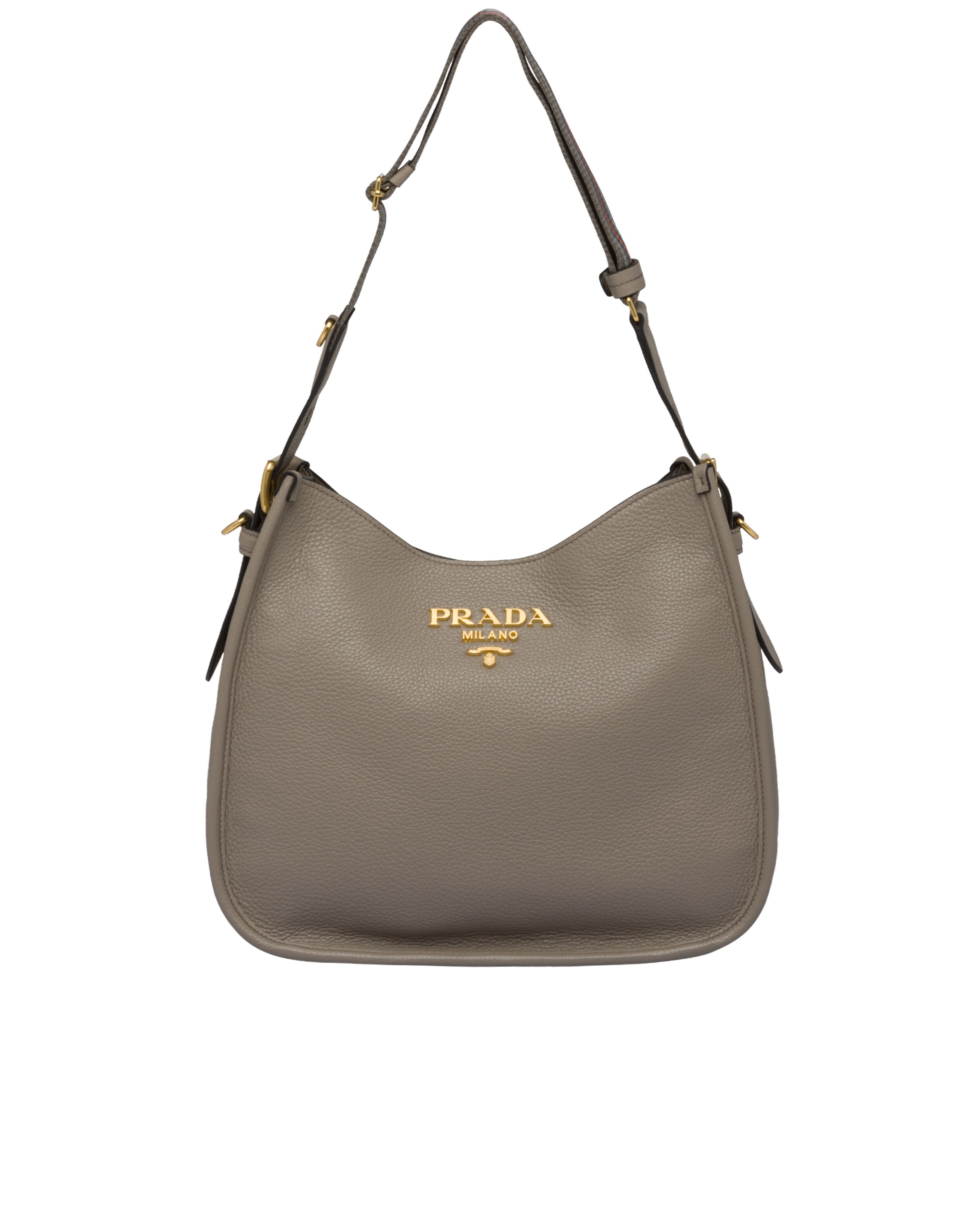 Clay Gray Medium leather hobo shoulder bag Prada