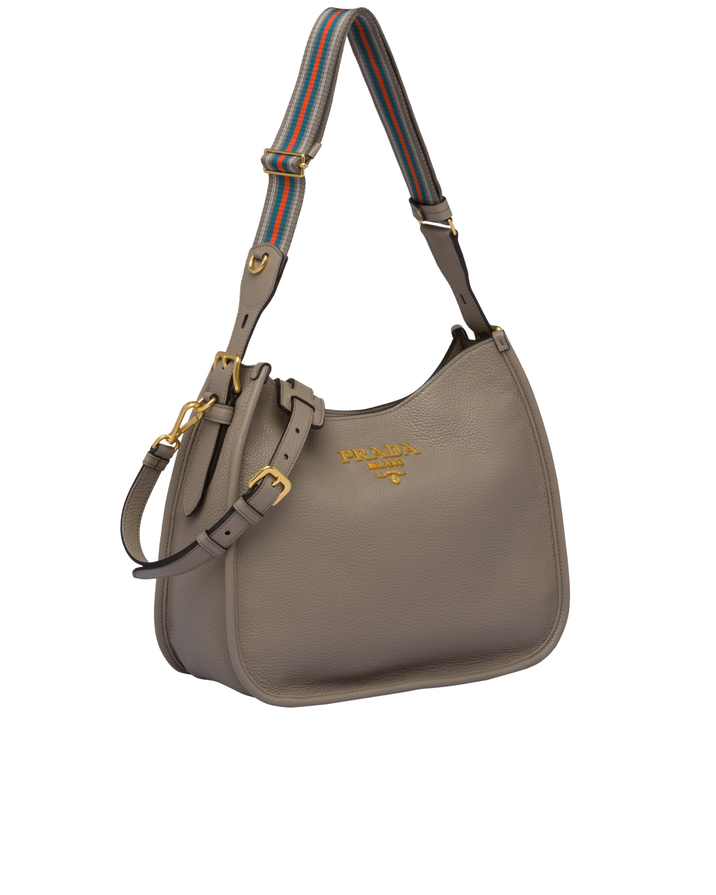 Clay Gray Medium leather hobo shoulder bag Prada