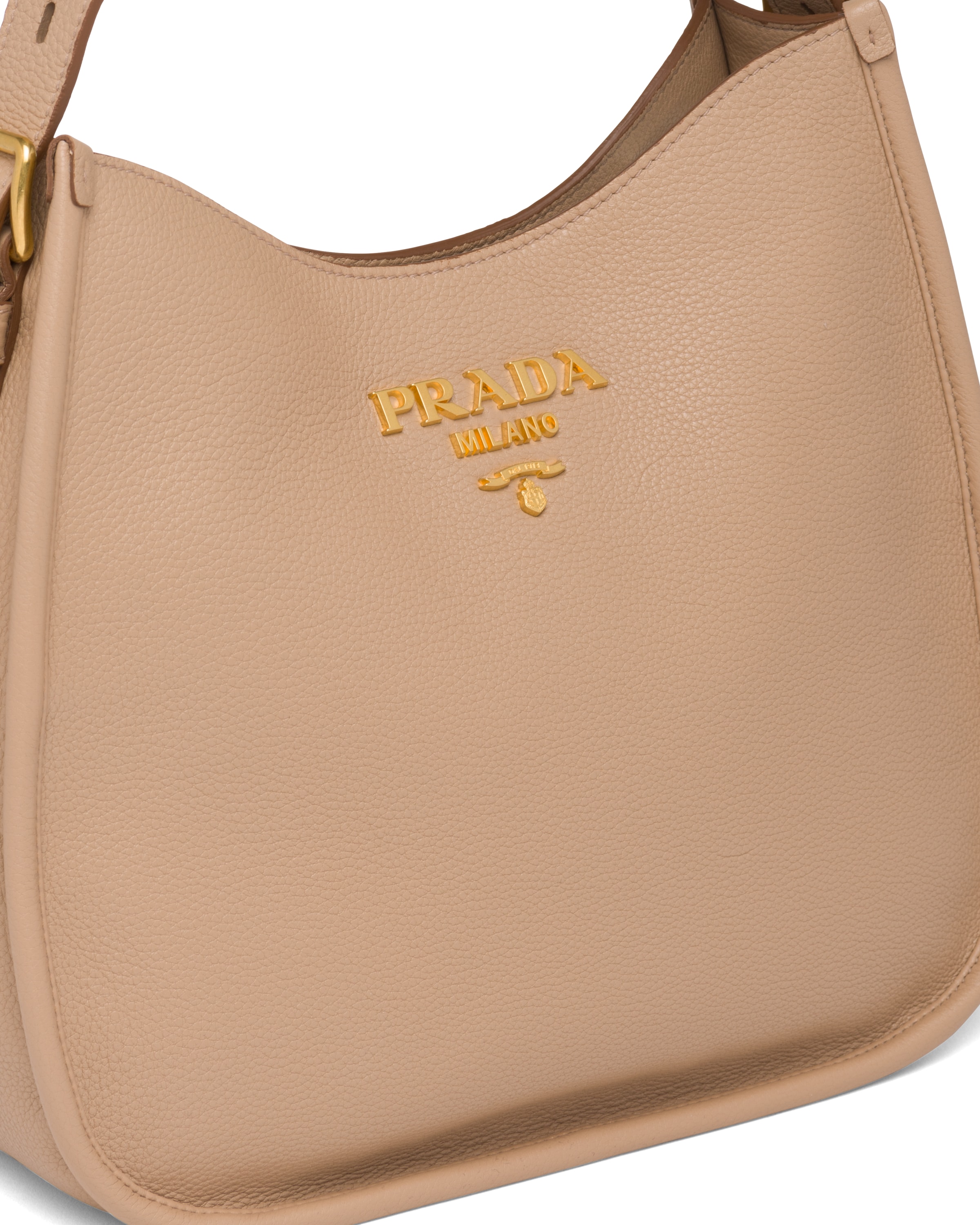 Cameo Beige Medium leather hobo shoulder bag Prada