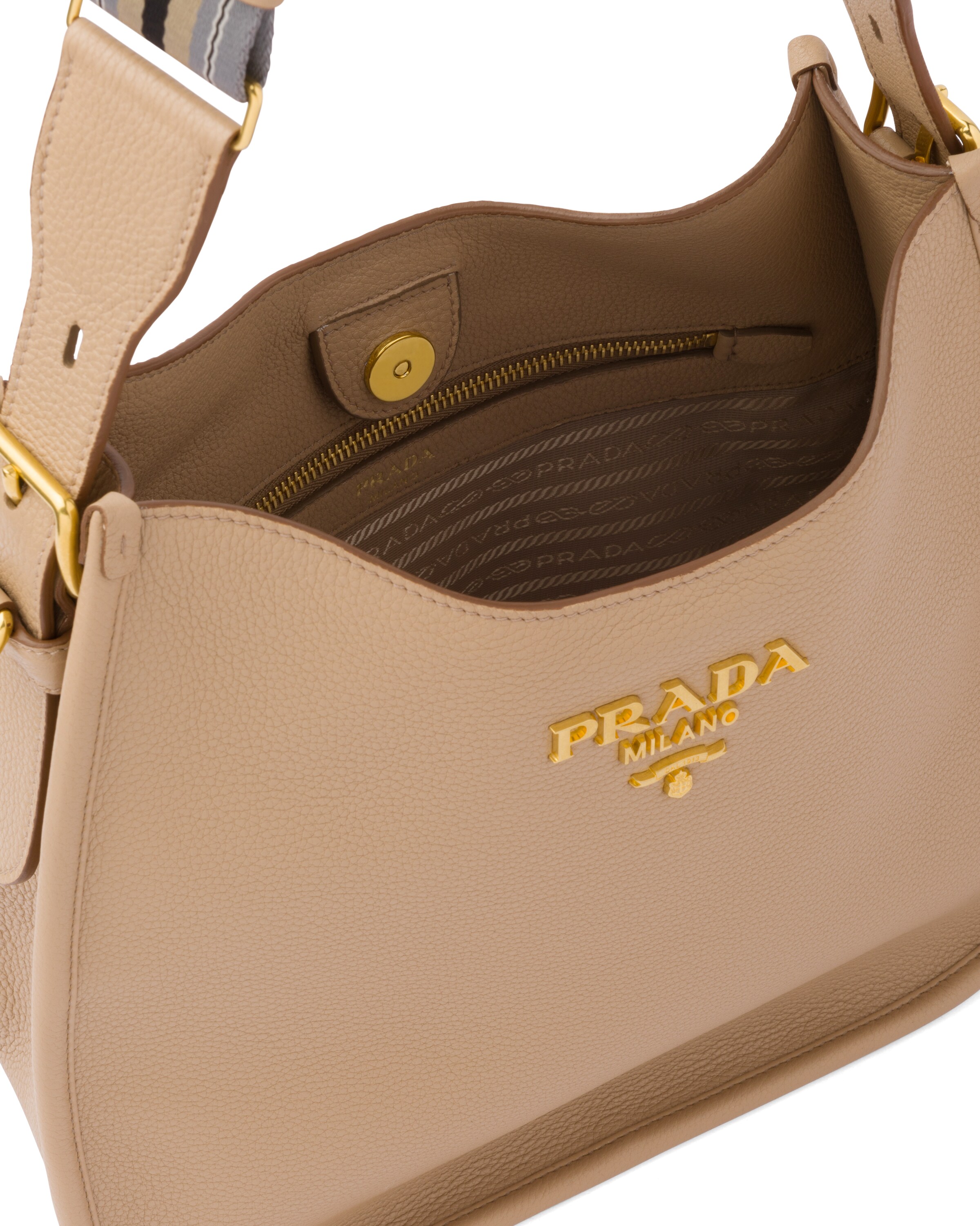 Cameo Beige Medium leather hobo shoulder bag Prada