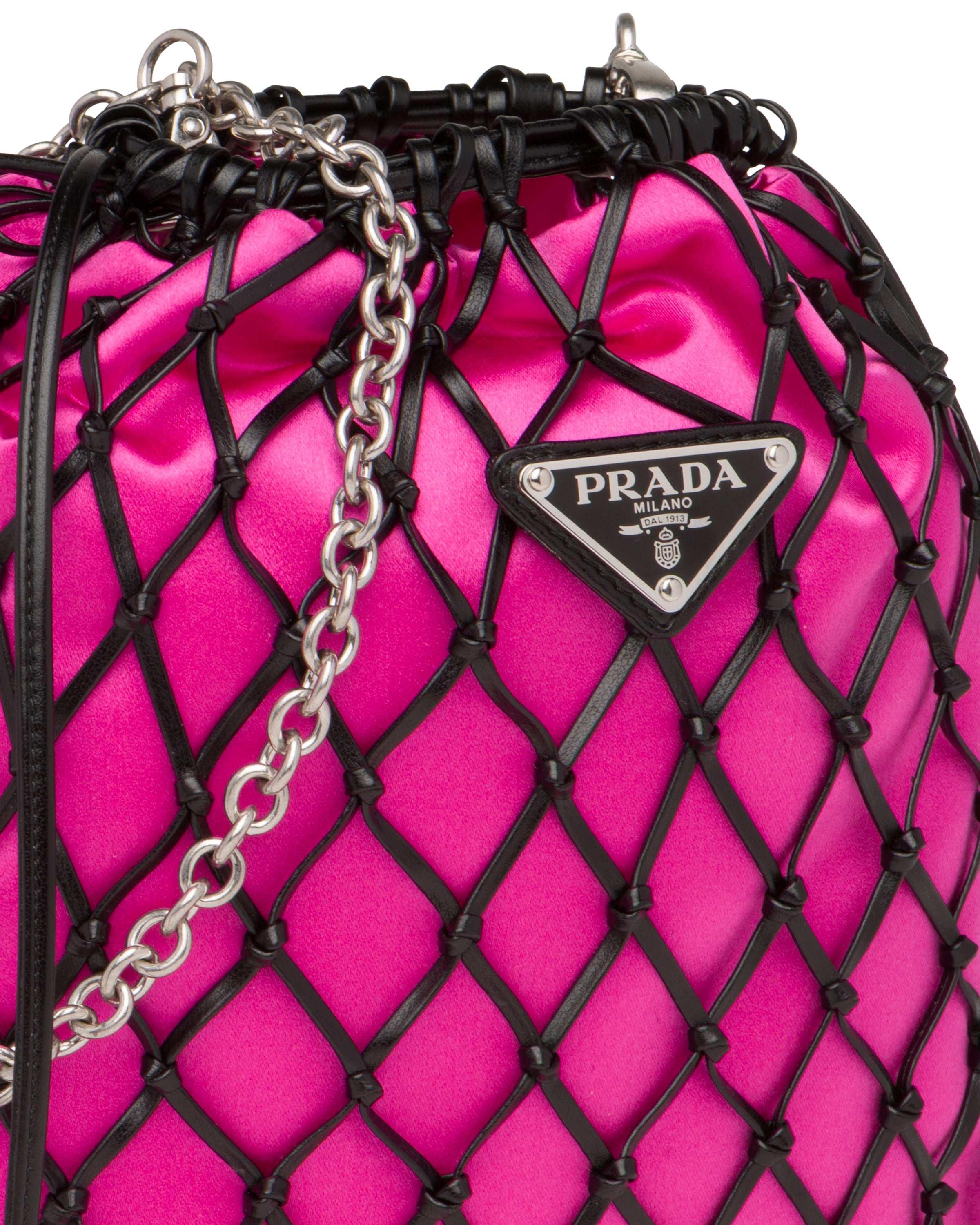 Black/begonia Pink Fabric Mesh Bag Prada