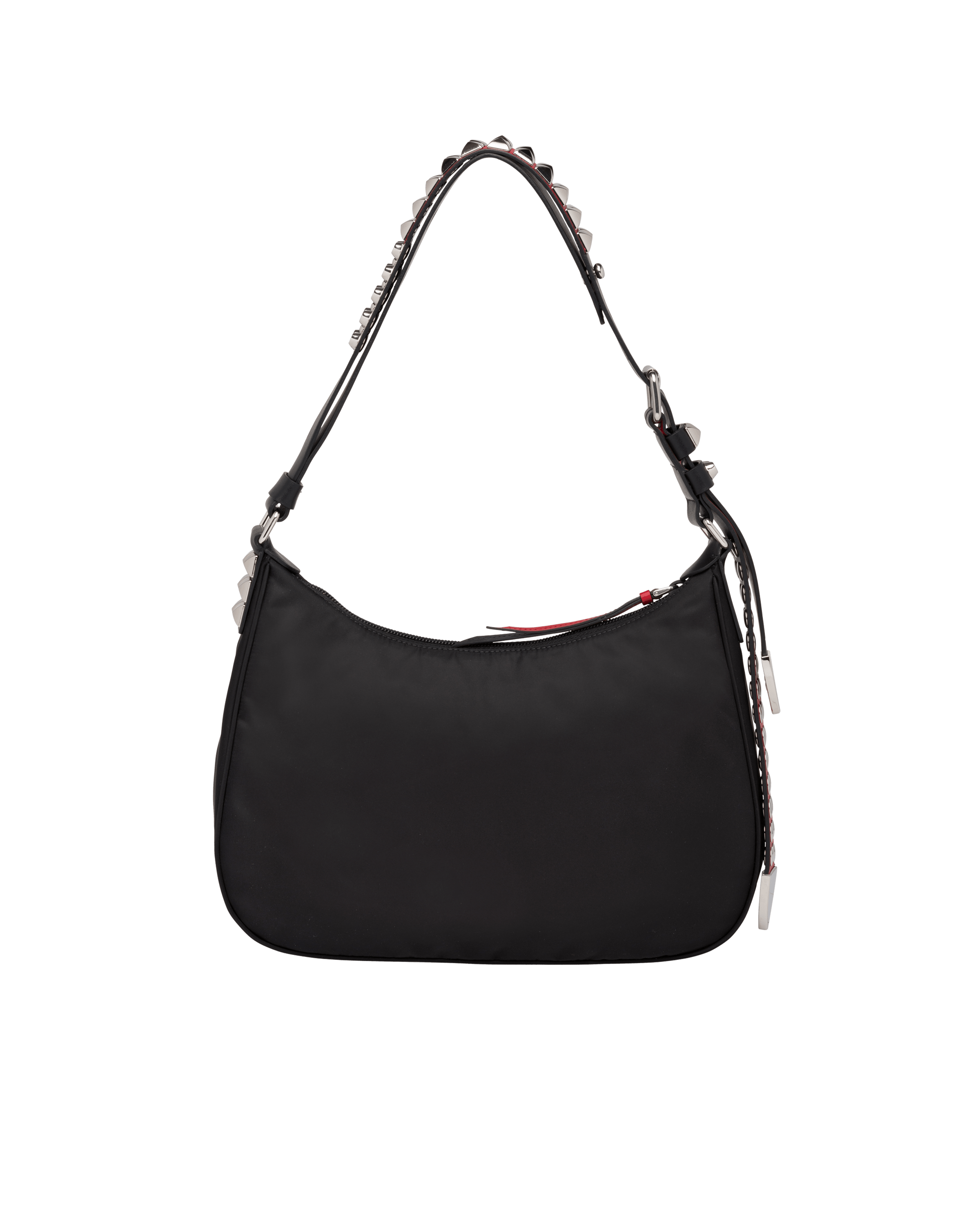 Black Nylon Hobo Bag With Leather And Studs Prada Black Nylon Hobo Bag With Leather And