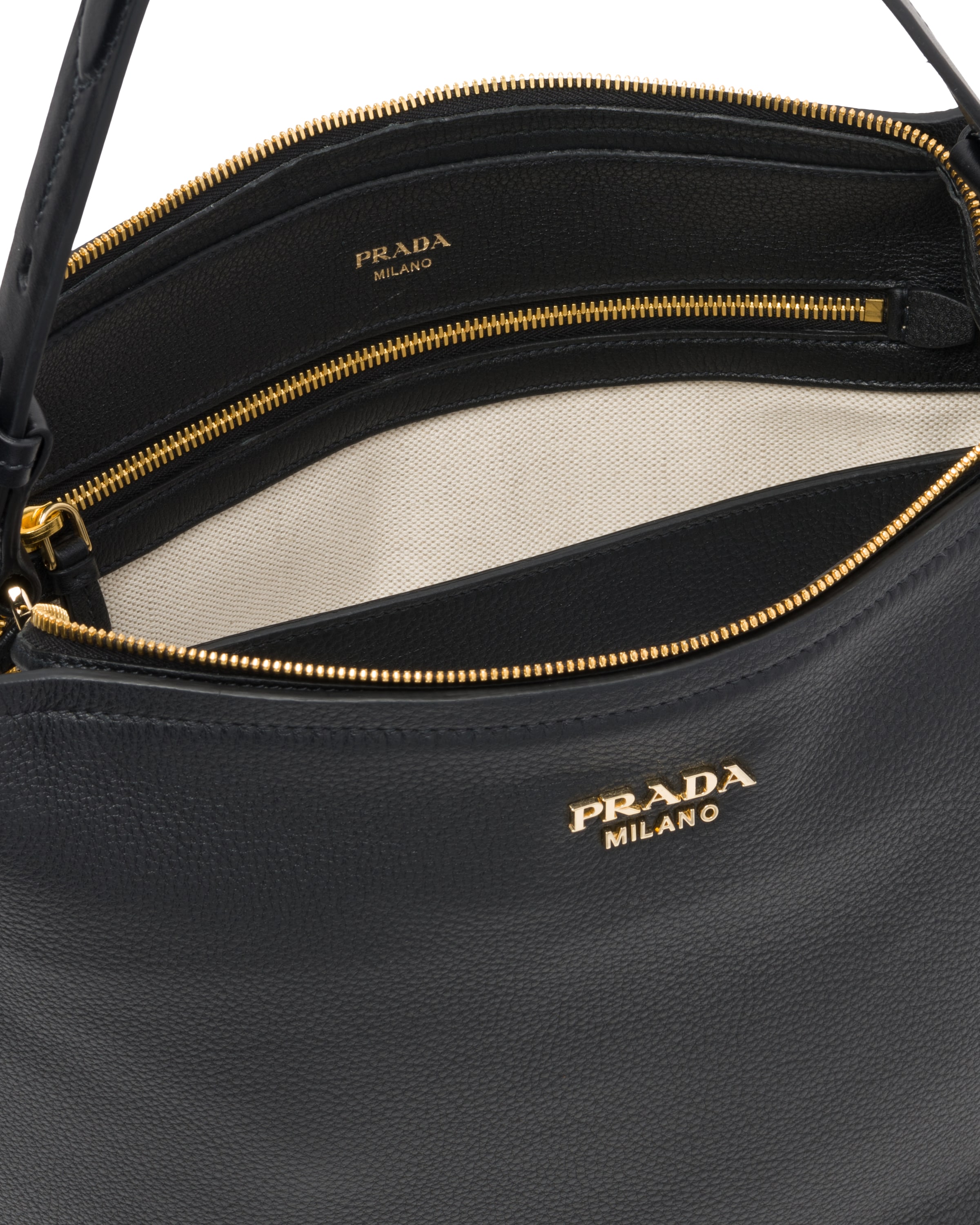 Black Leather hobo shoulder bag Prada