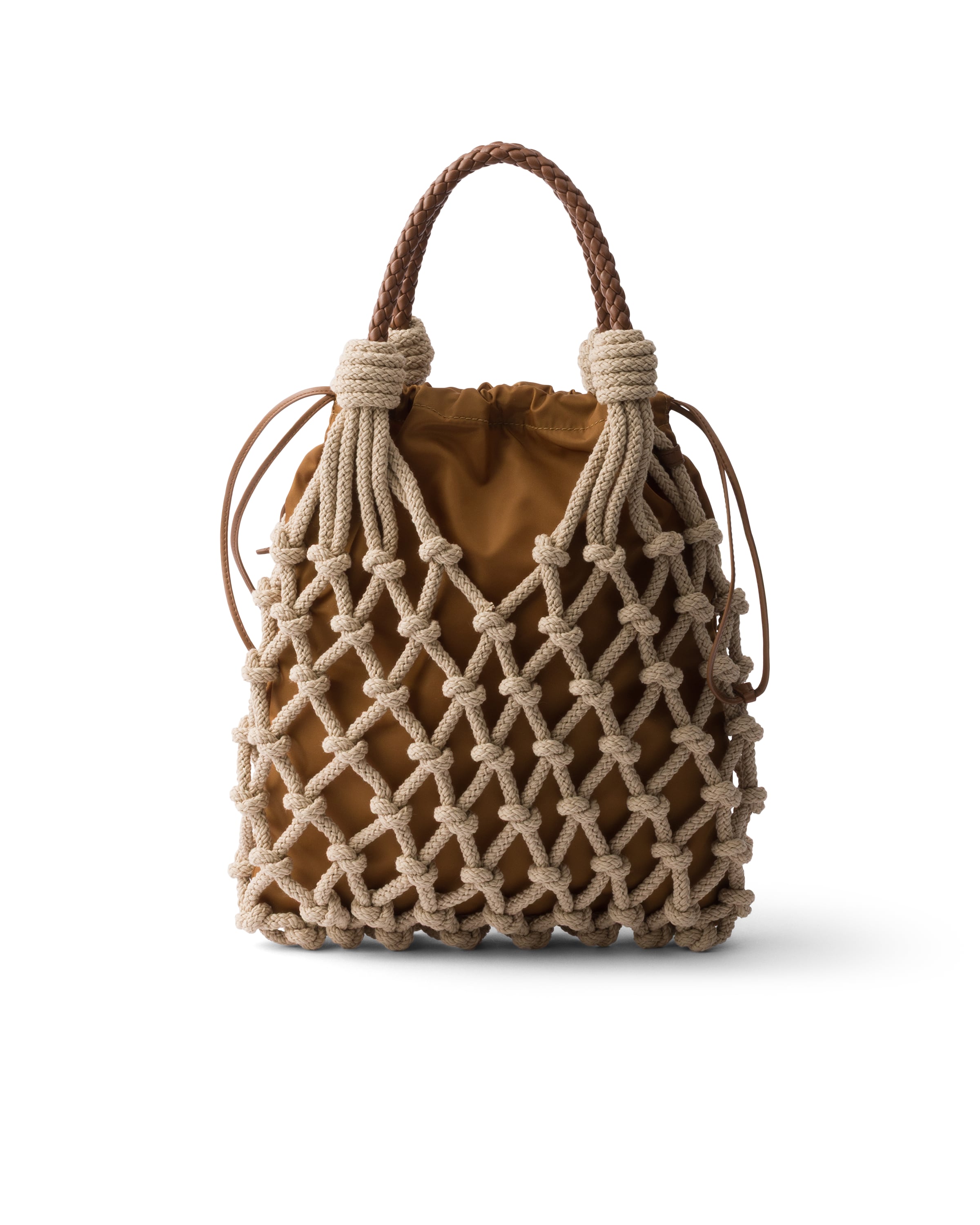 Prada Noué Medium Cotton Macramé Bag In Brown
