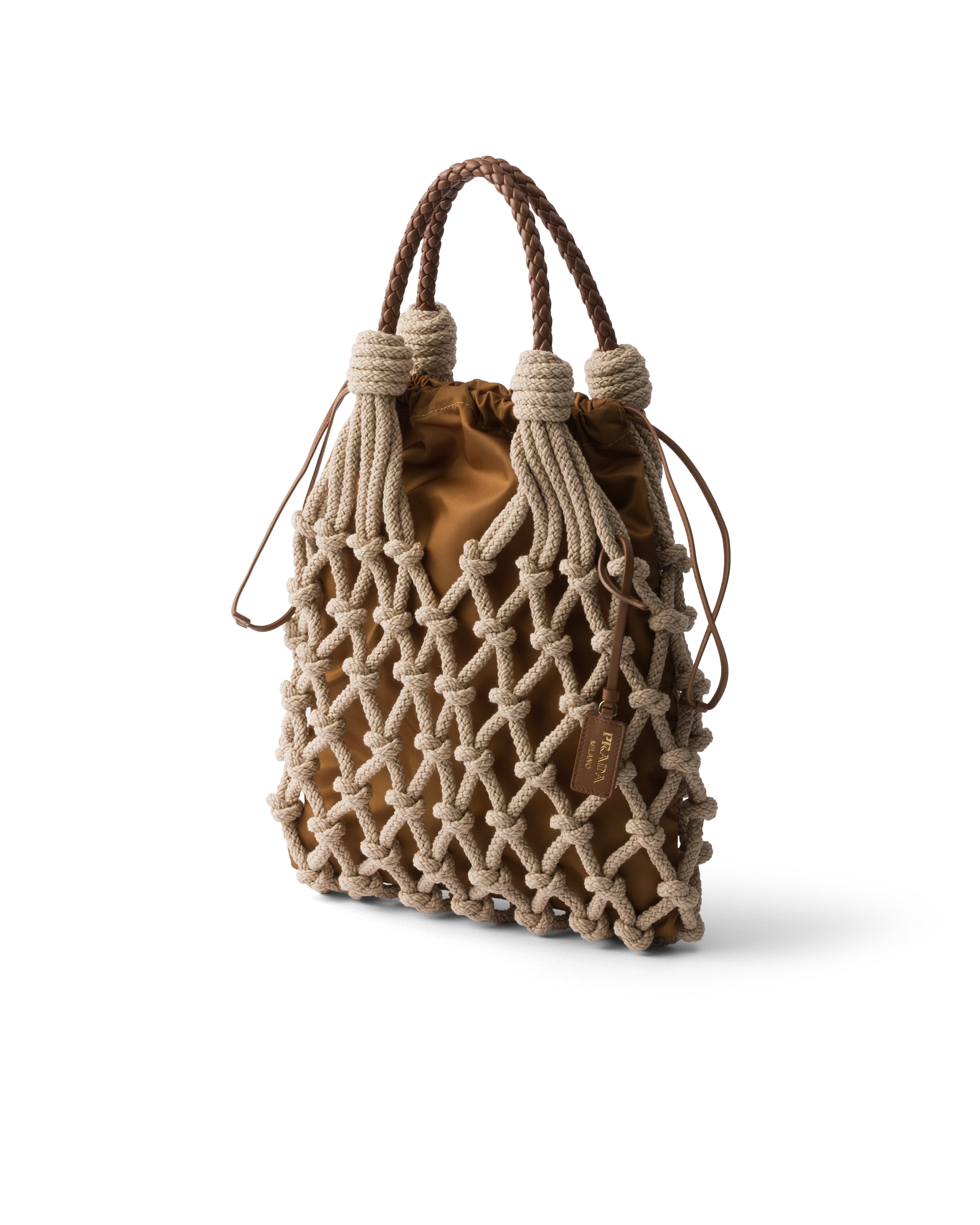 Prada Noué Medium Cotton Macramé Bag In Brown