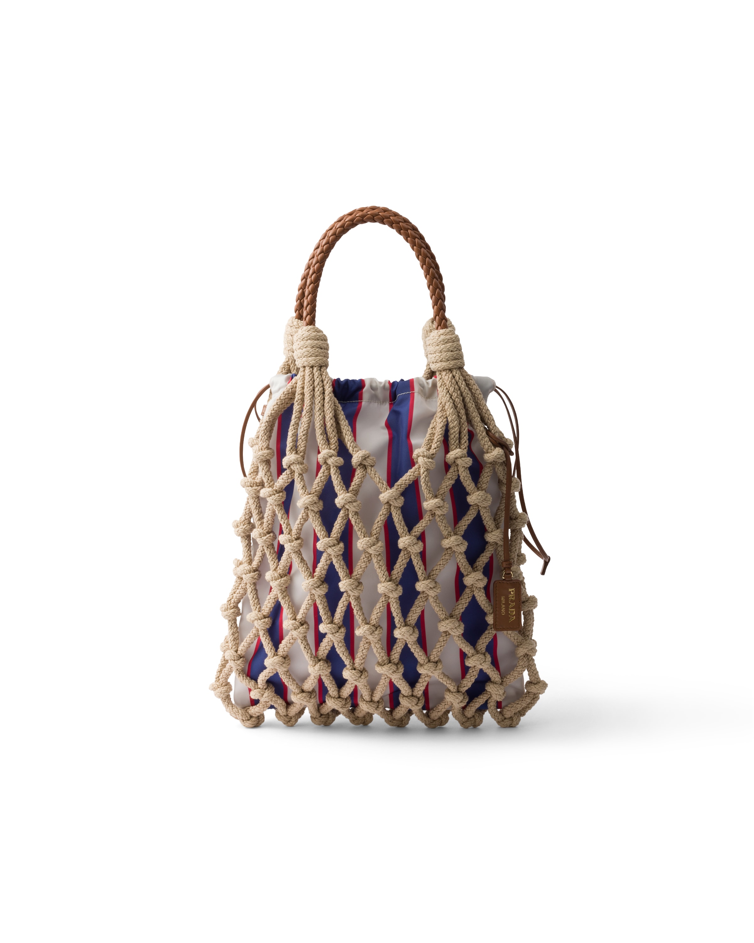 Borsa Prada Noué Medium In Corda Di Cotone, Donna, Corda/blu Royal