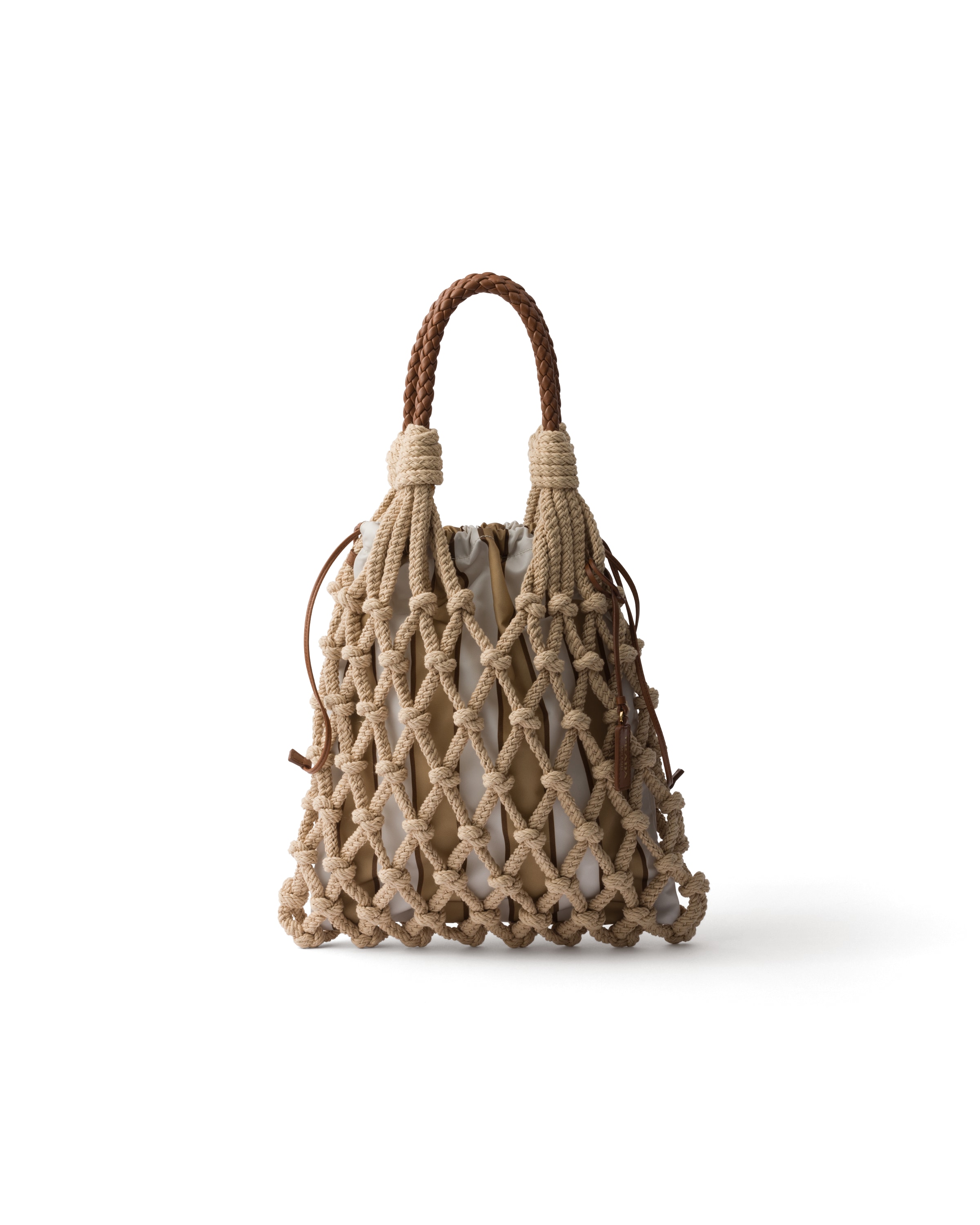 Prada Noué Medium Cotton Macramé Bag, Woman, Cord/camel Beige