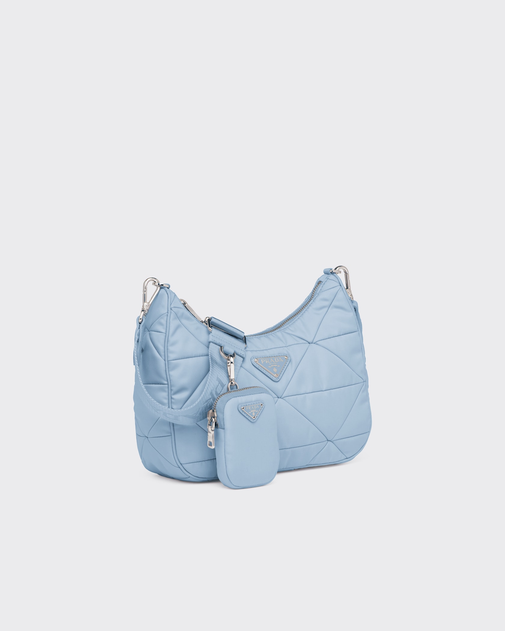 Light Blue Renylon Padded Hobo Bag PRADA