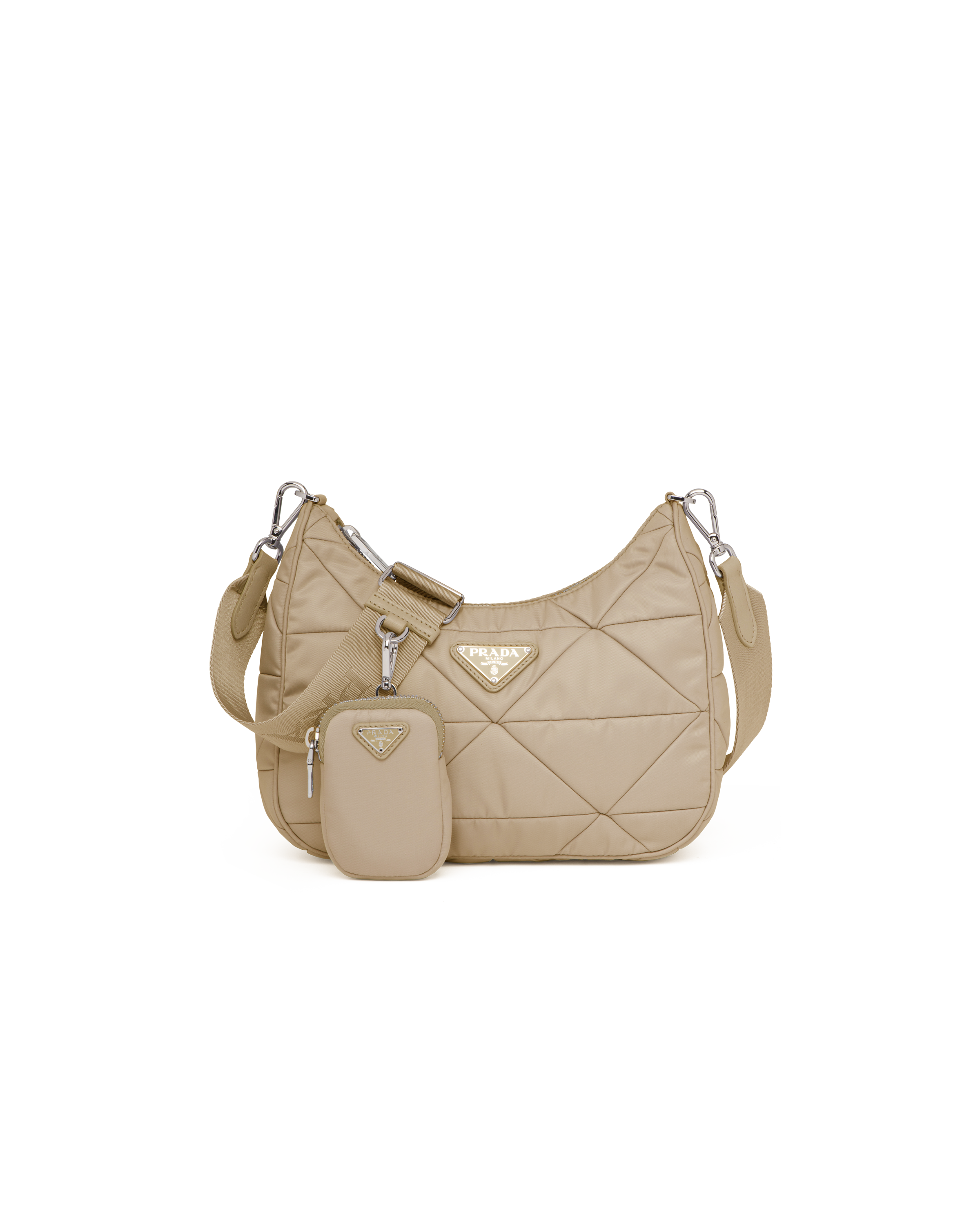 Desert Beige Re-Nylon padded hobo bag | Prada