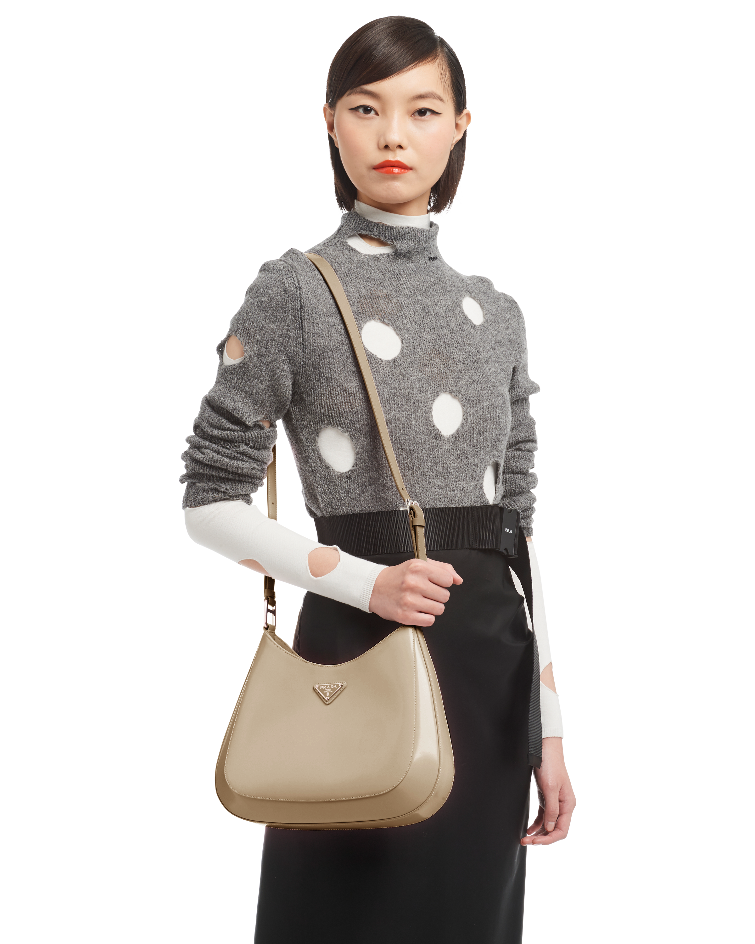 PRADA Cleo Beige Leather Shoulder Bag