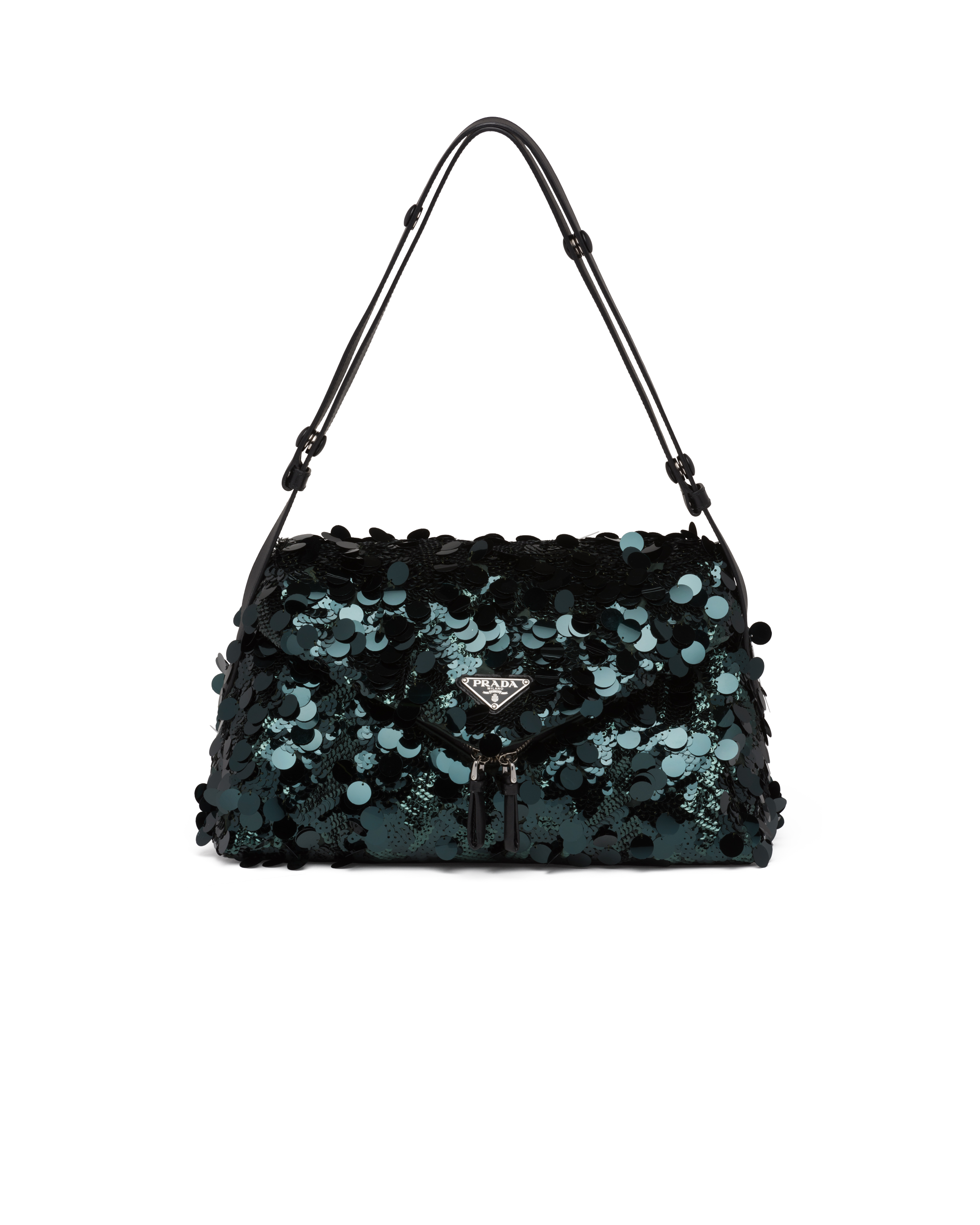Prada Sequined And Leather Signaux Bag In Bottle Green ModeSens
