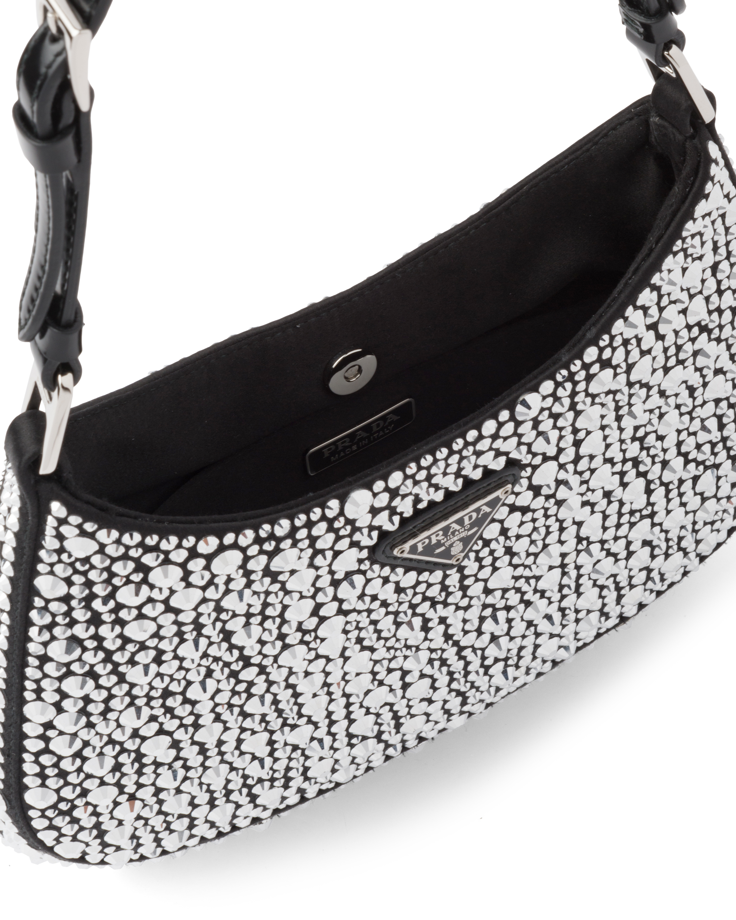 Metal Prada Cleo satin bag with appliqués | Prada