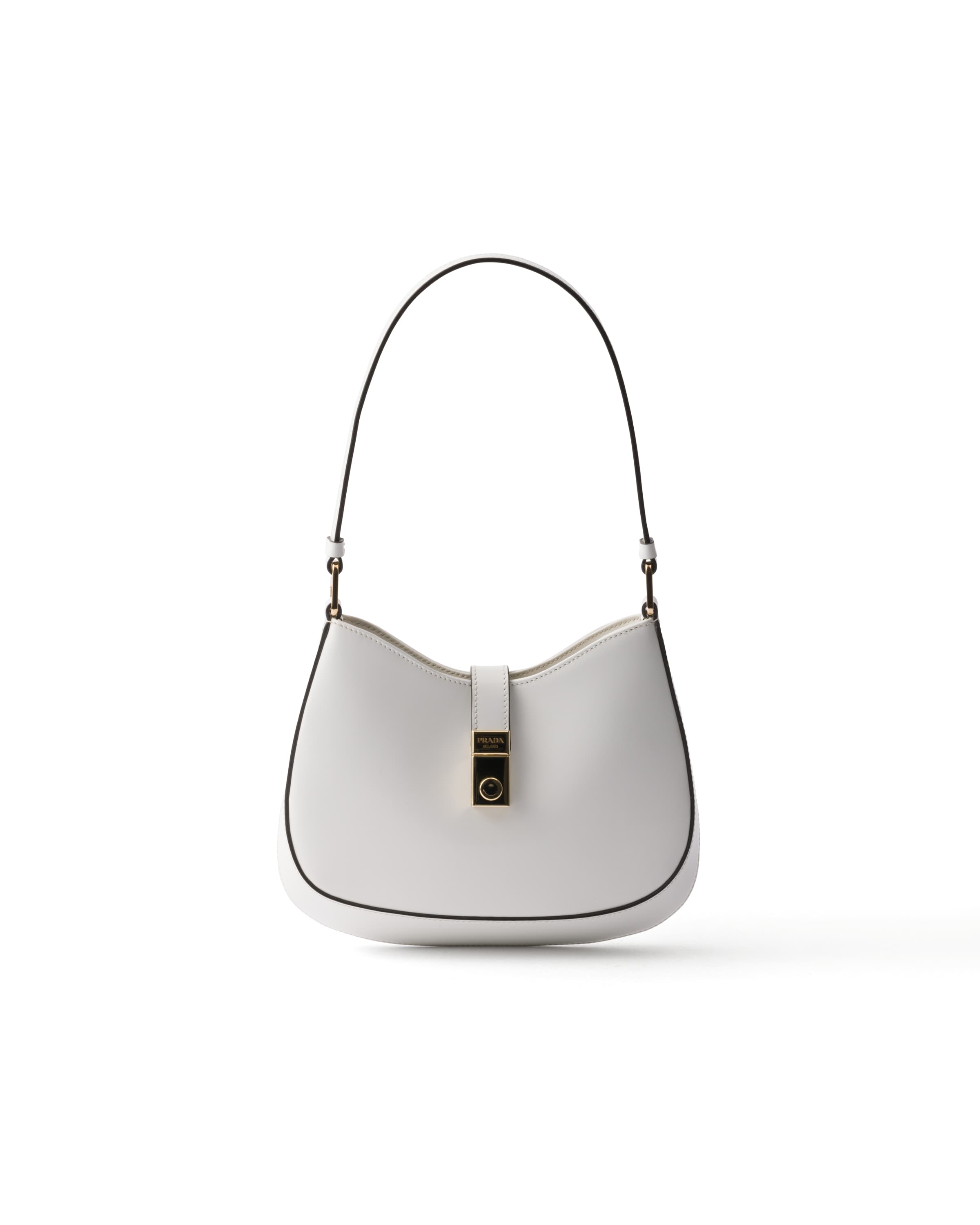 Sac Porté Épaule Prada Cleo En Cuir Brossé Avec Fermoir, Femme, Blanc