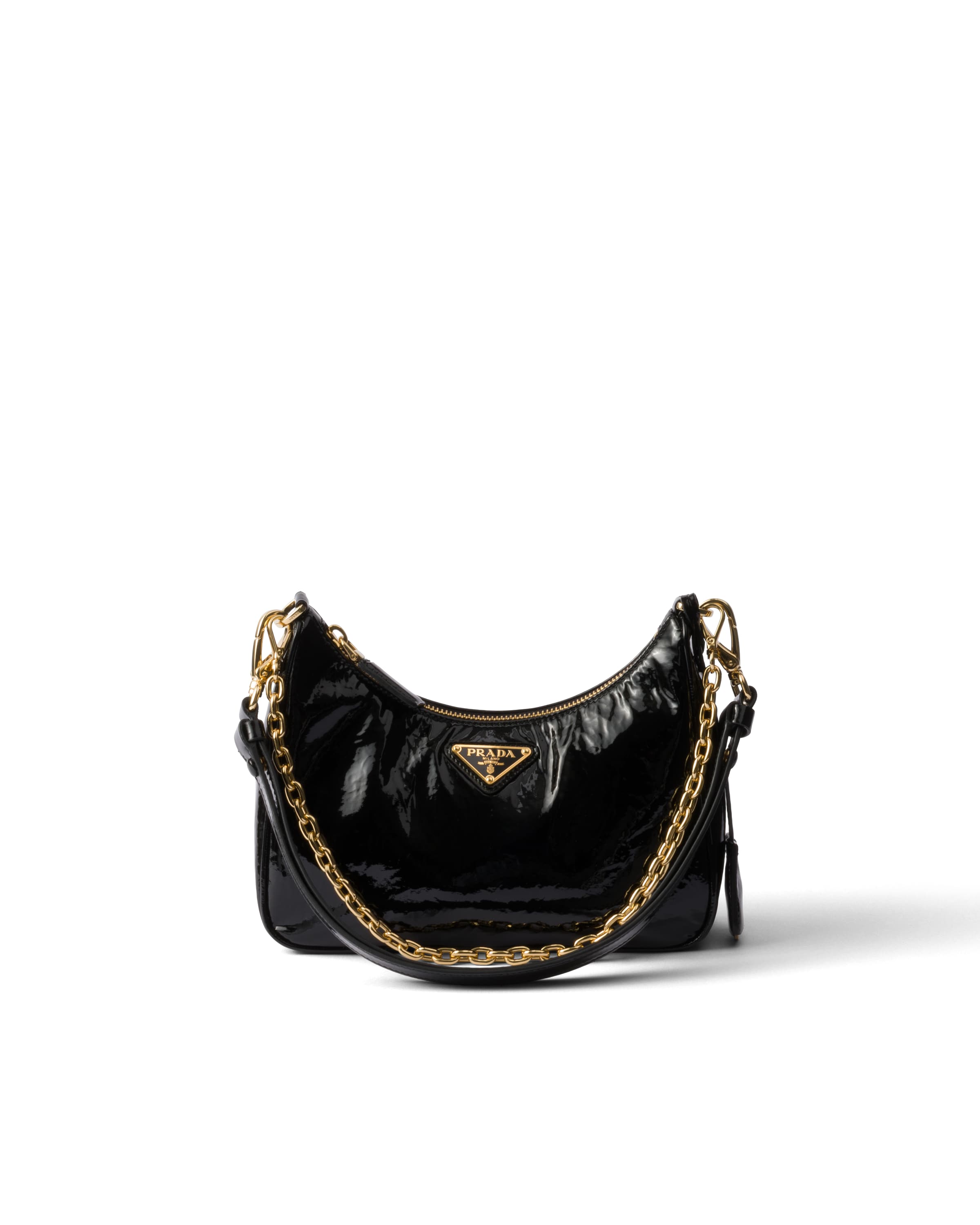 Mini Borsa Prada Re-edition In Vernice Naplak, Donna, Nero