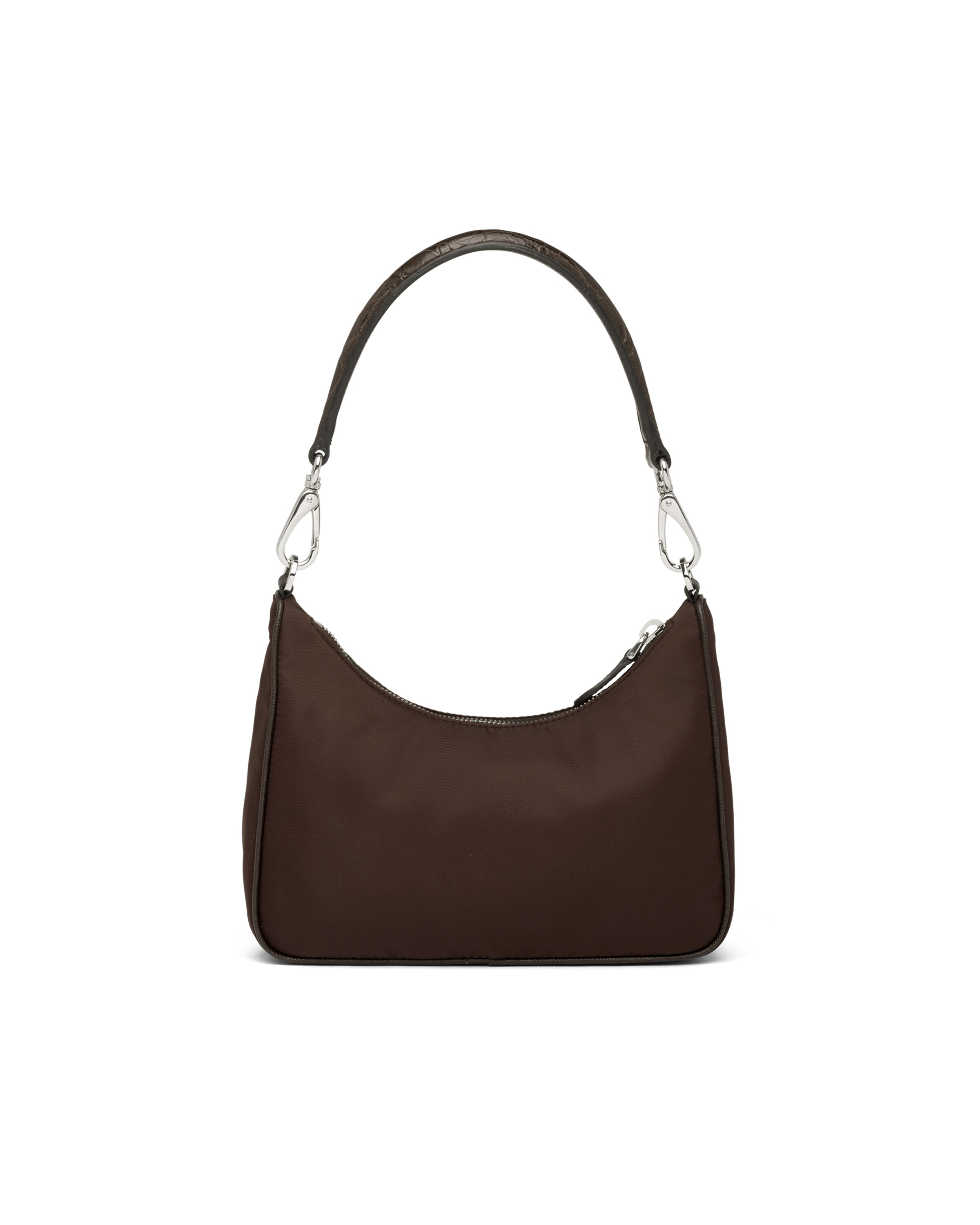 Coffee Nylon and crocodile hobo shoulder bag Prada