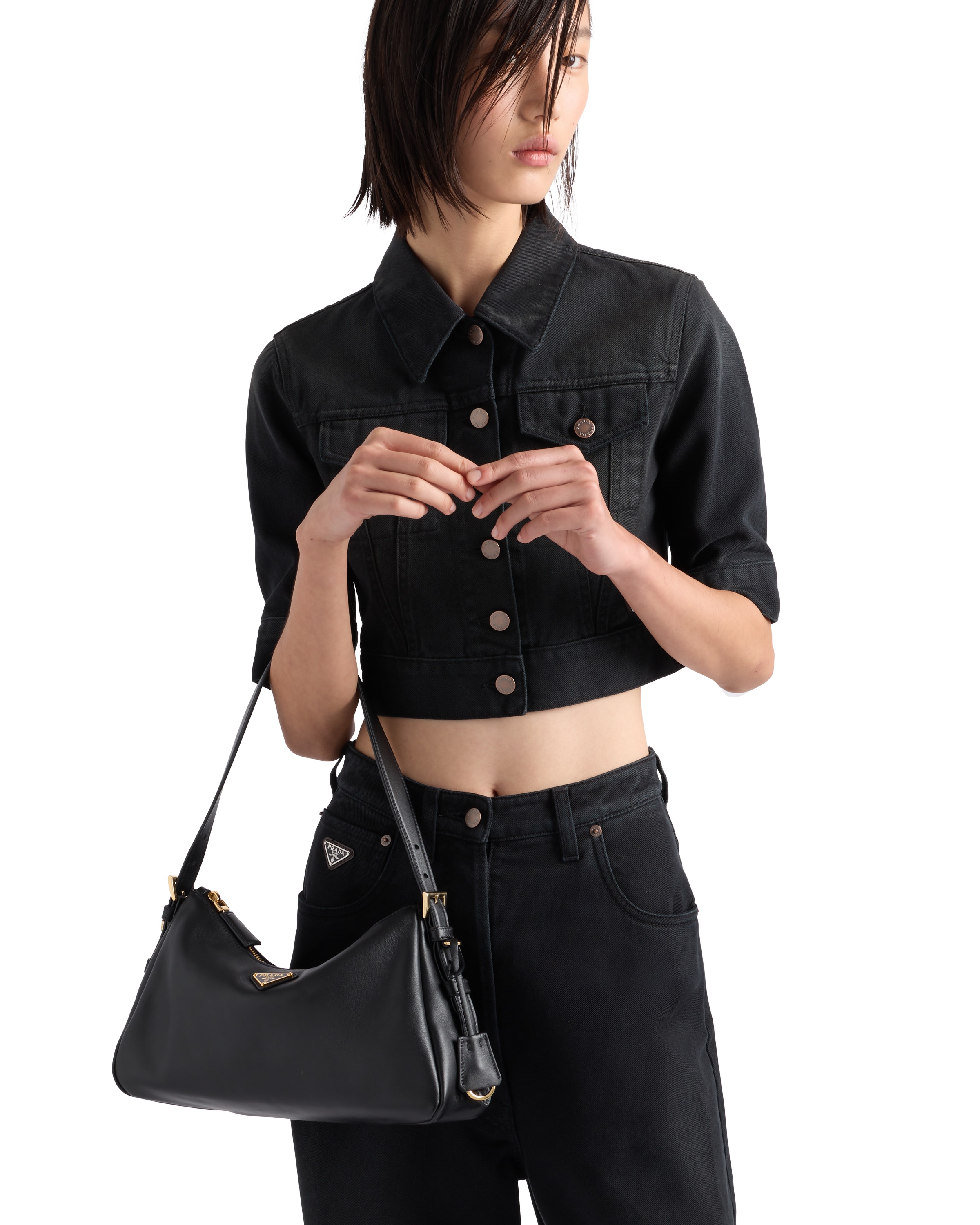 Prada Aimee Medium Leather Shoulder Bag In Black