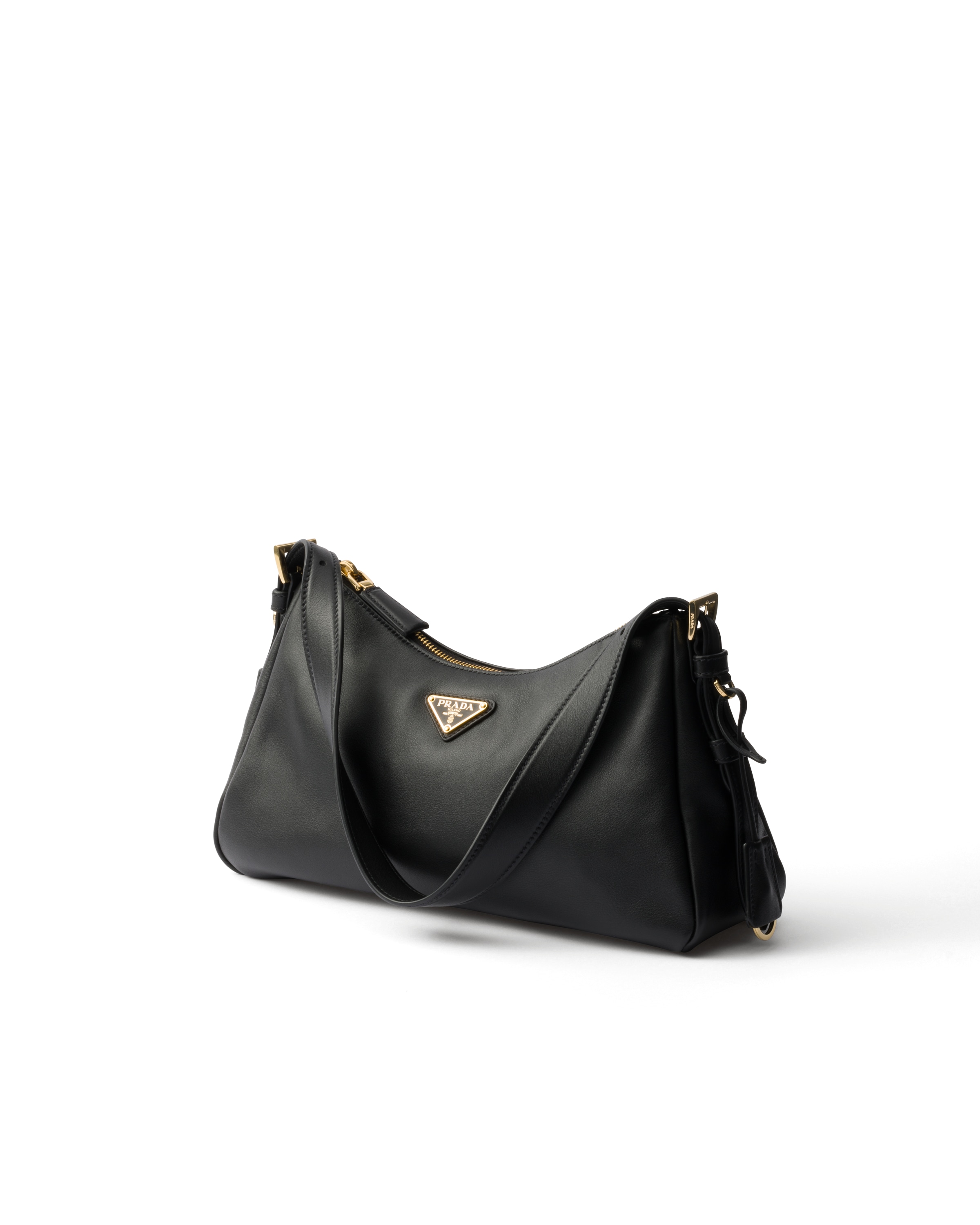 Prada Aimee Medium Leather Shoulder Bag In Black