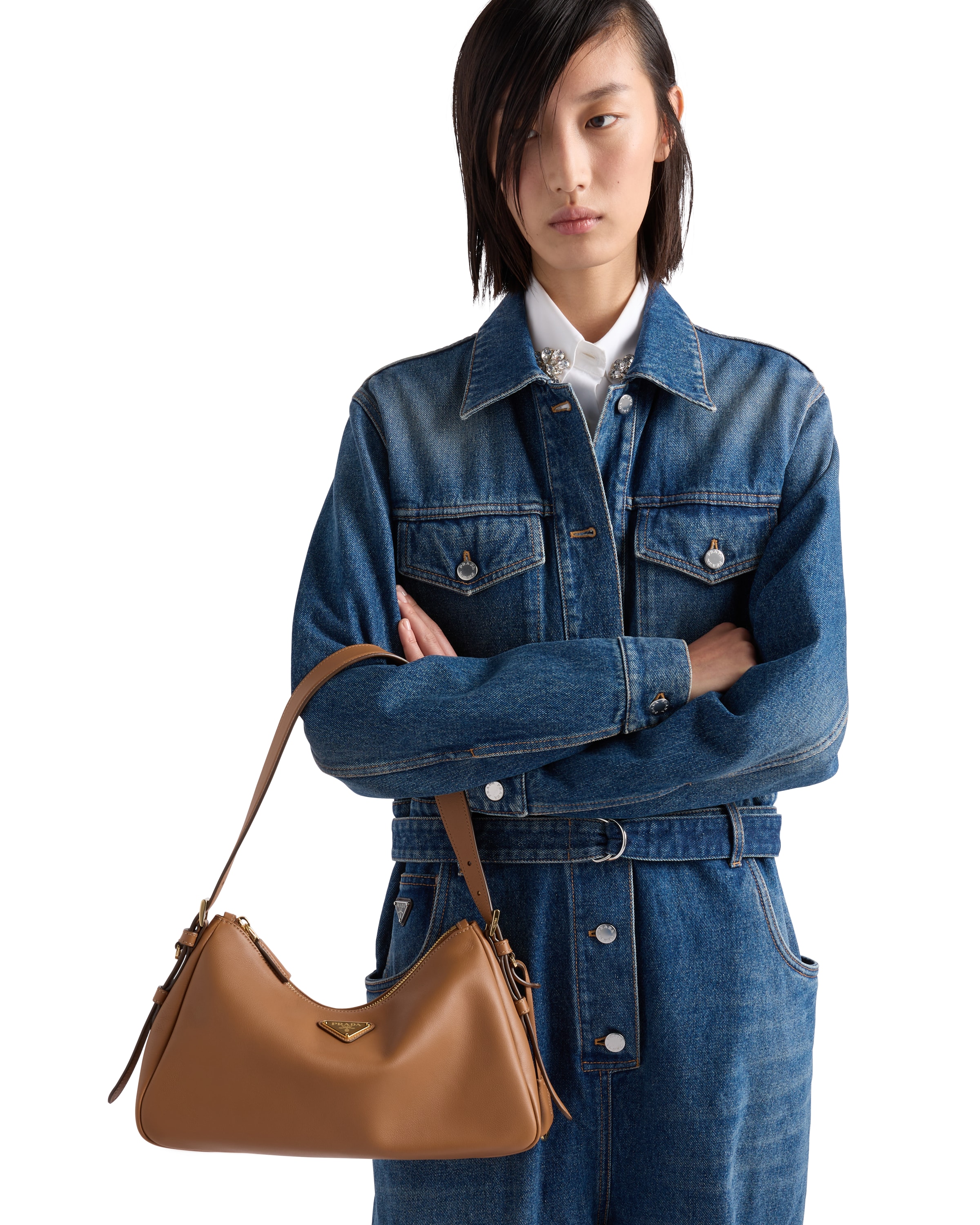 Prada Aimee Medium Leather Shoulder Bag In Caramel