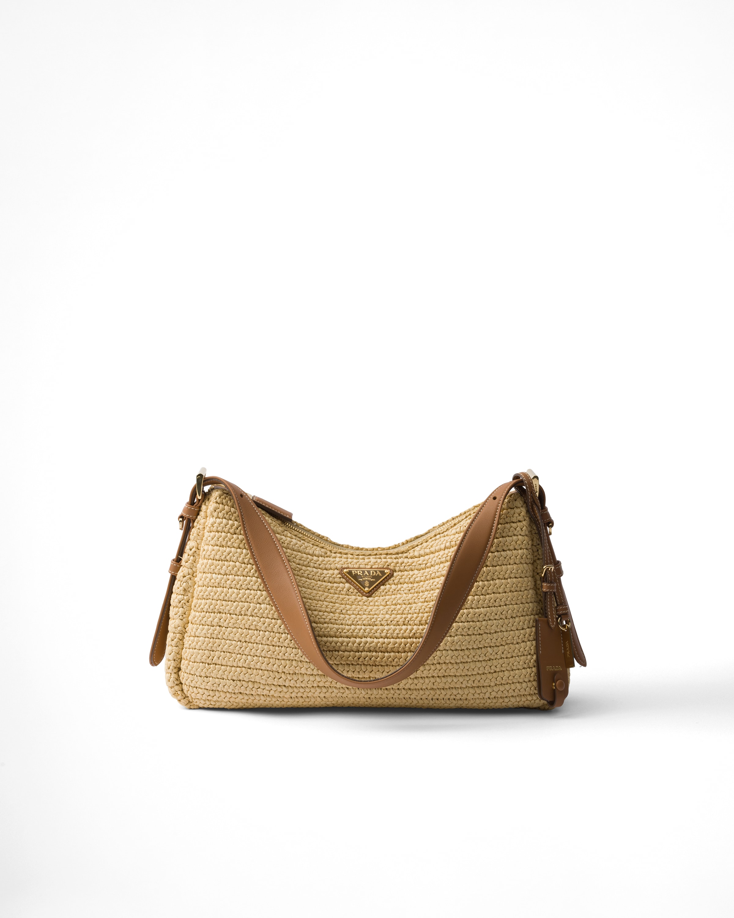 Borsa Prada Aimée Large In Crochet E Pelle, Donna, Naturale