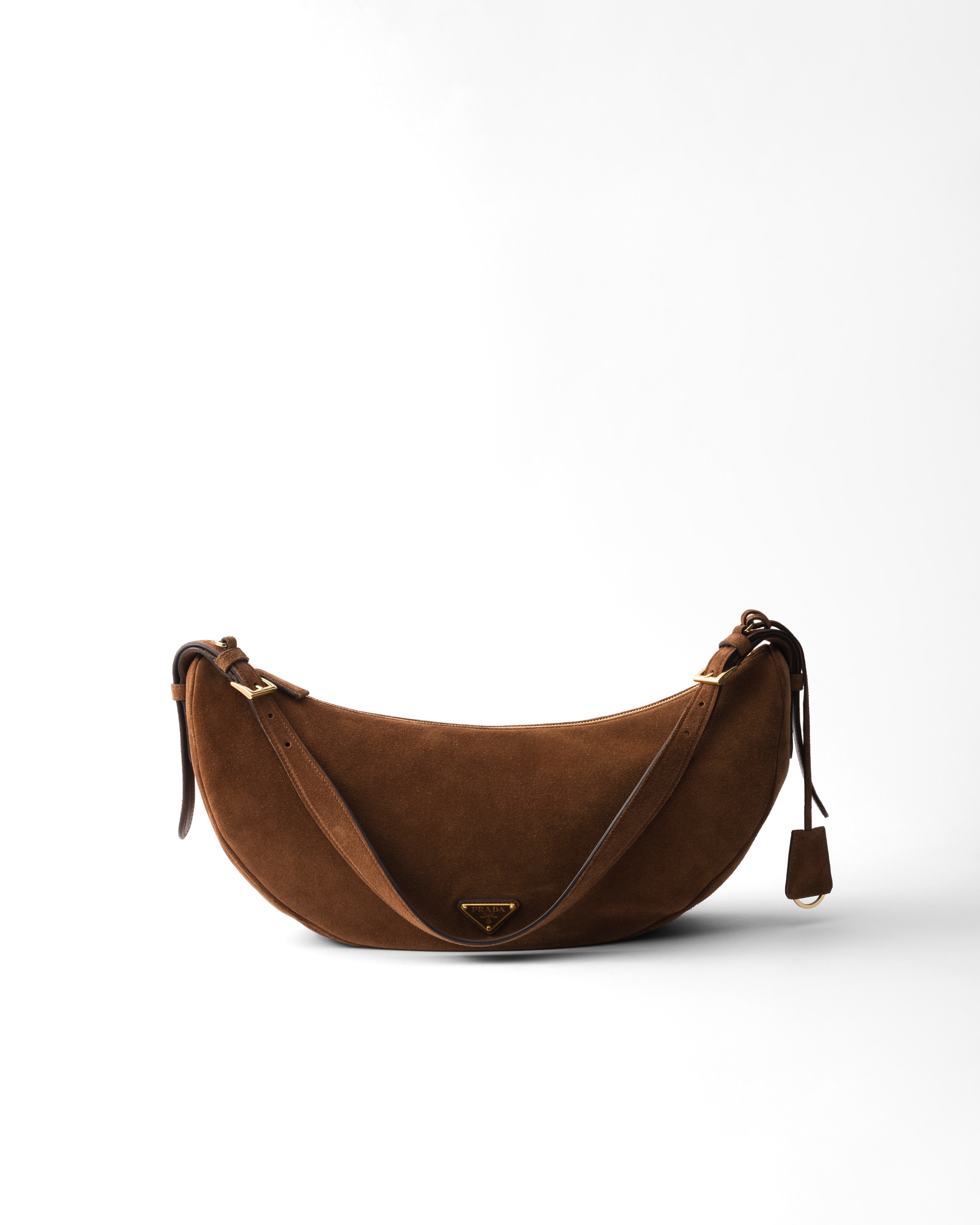 Grand Sac À Bandoulière Prada Demi-lune En Veau Velours, Femme, Marron Cacao