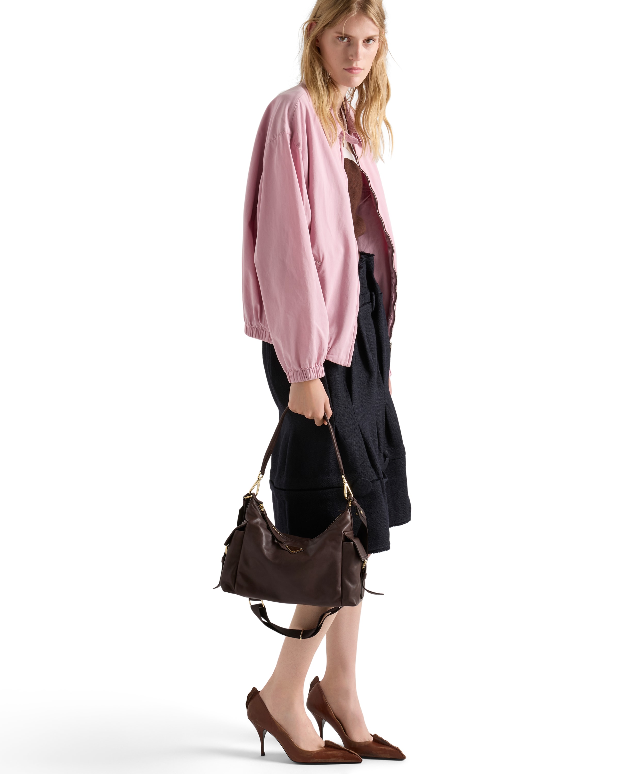 Prada Large Explore Leather Shoulder Bag In Brown