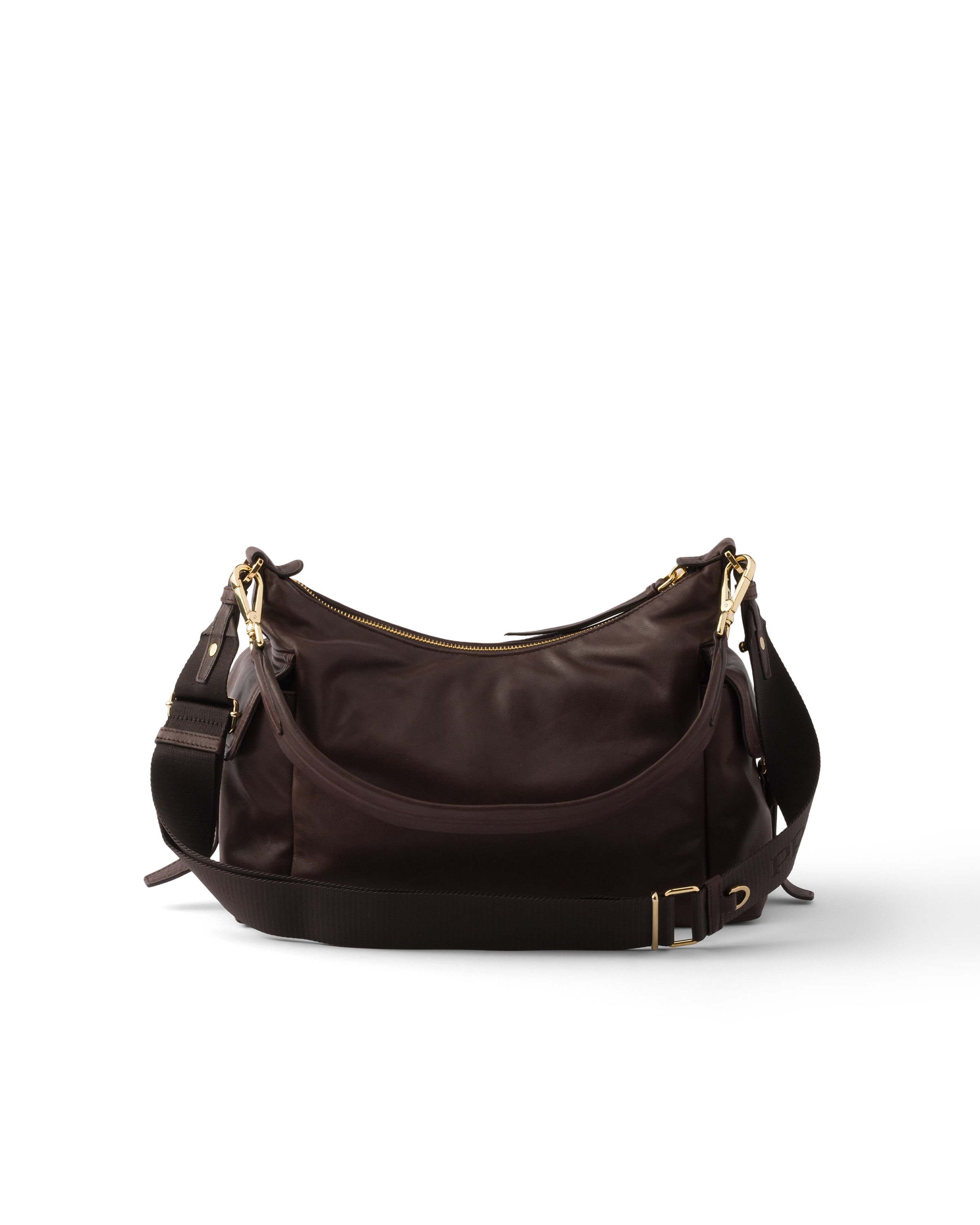 Prada Large Explore Leather Shoulder Bag In Brown